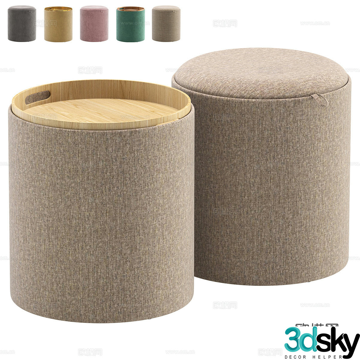New Chinese style fabric stool storage stool makeup stool 3D model