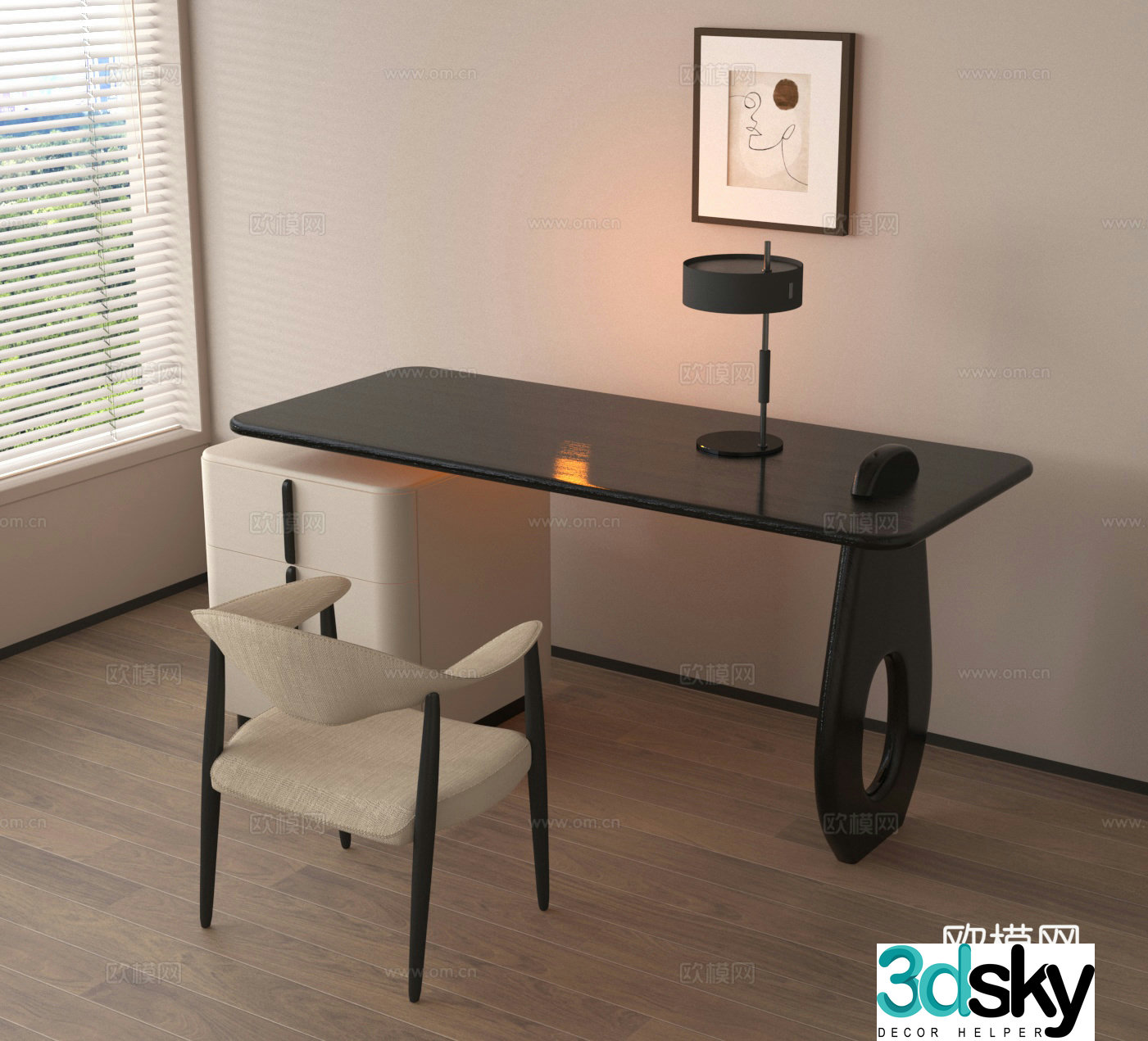 Computer desk office desk reading desk study desk chair 3d model