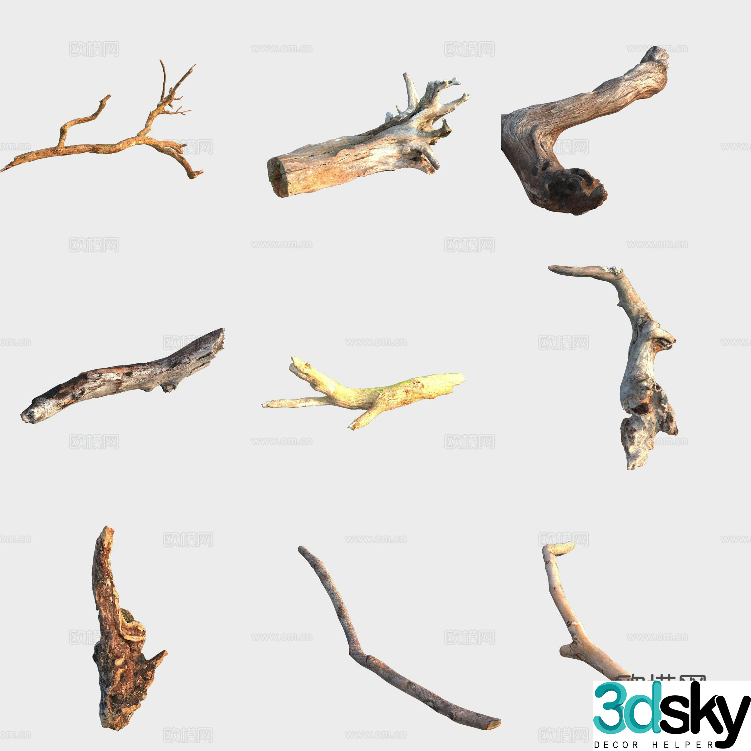Trunk branch stump dead wood 3d model