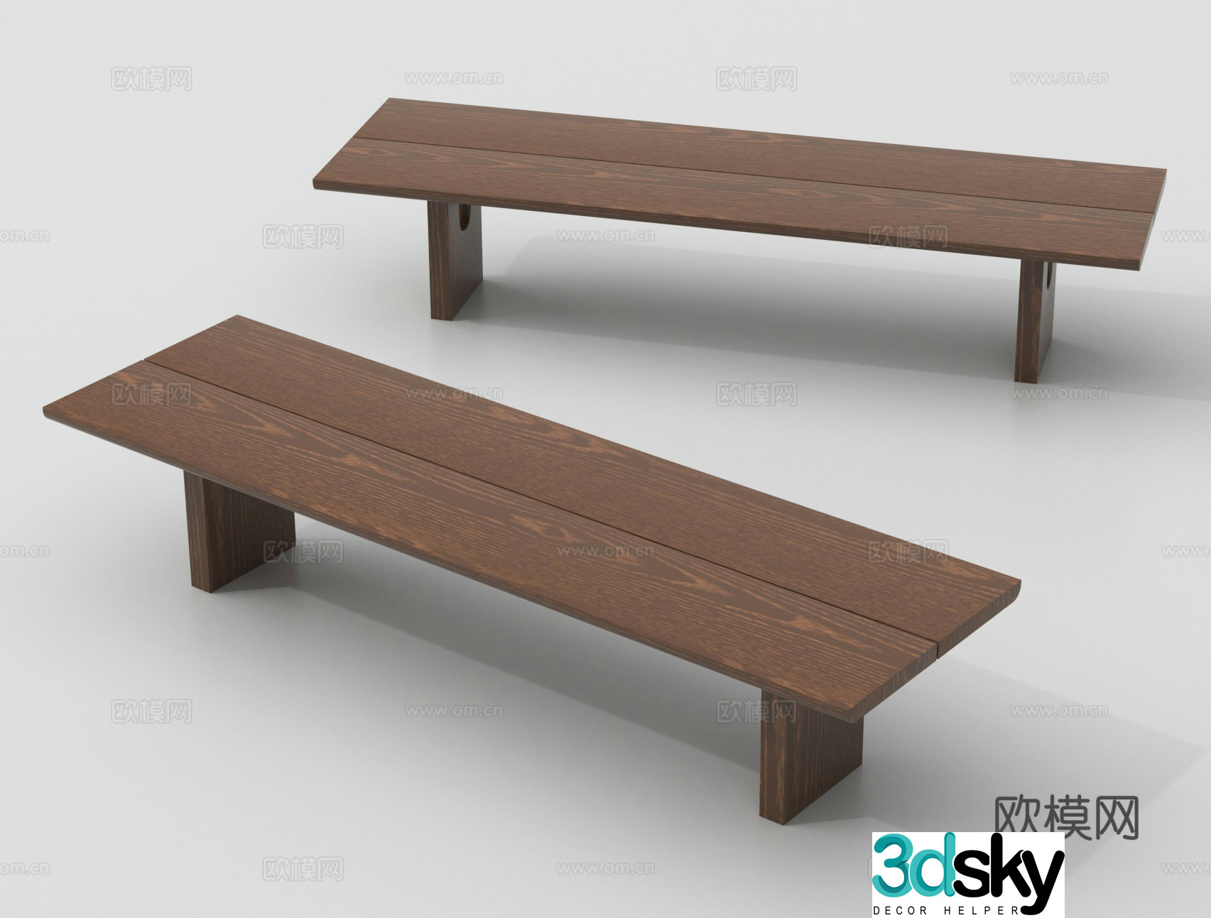 Long bench wooden bench outdoor stool public seat 3d model