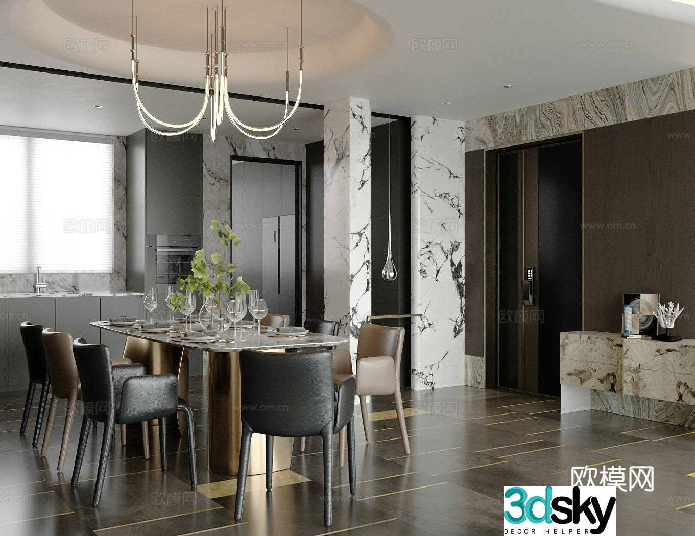 Italian home restaurant Open restaurant Dining table and chair combination Tableware 3D model
