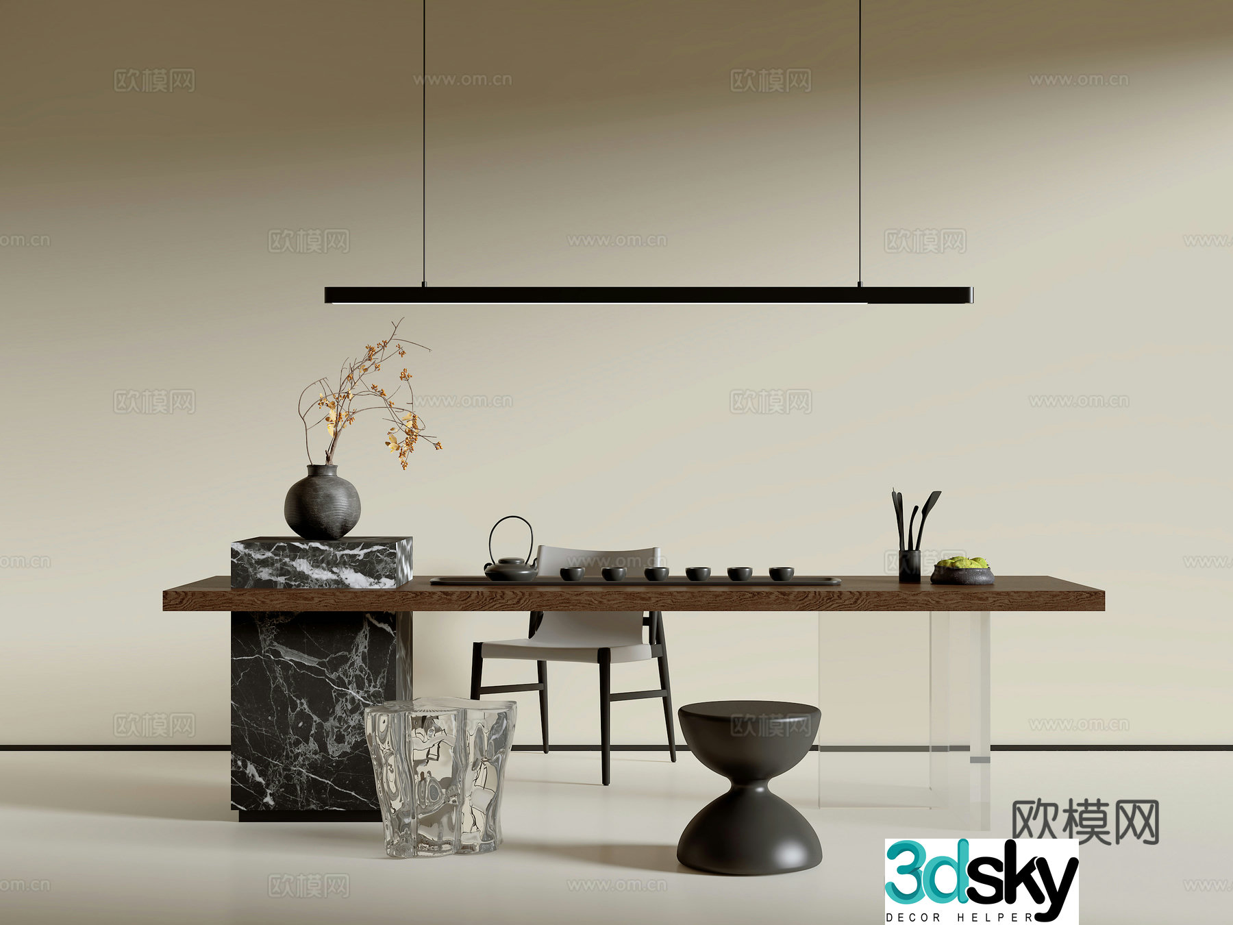 Modern tea table and chair combination 3D model