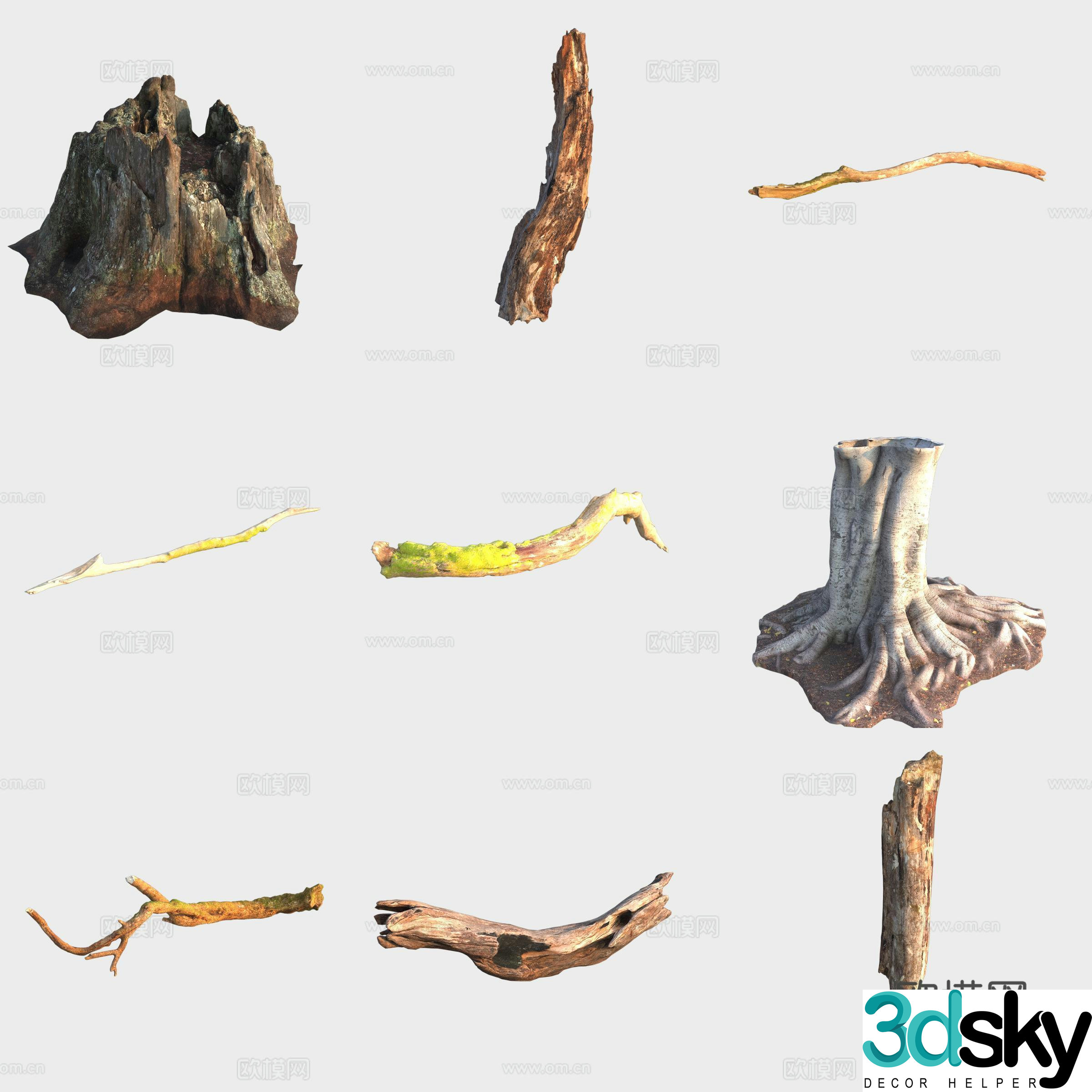 Trunk branch stump dead wood 3d model