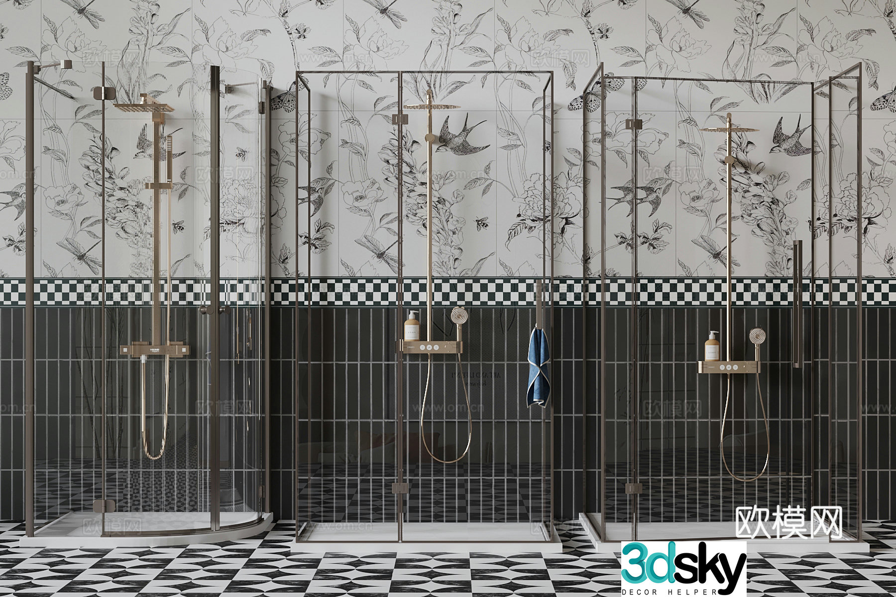 French shower room bathroom 3d model