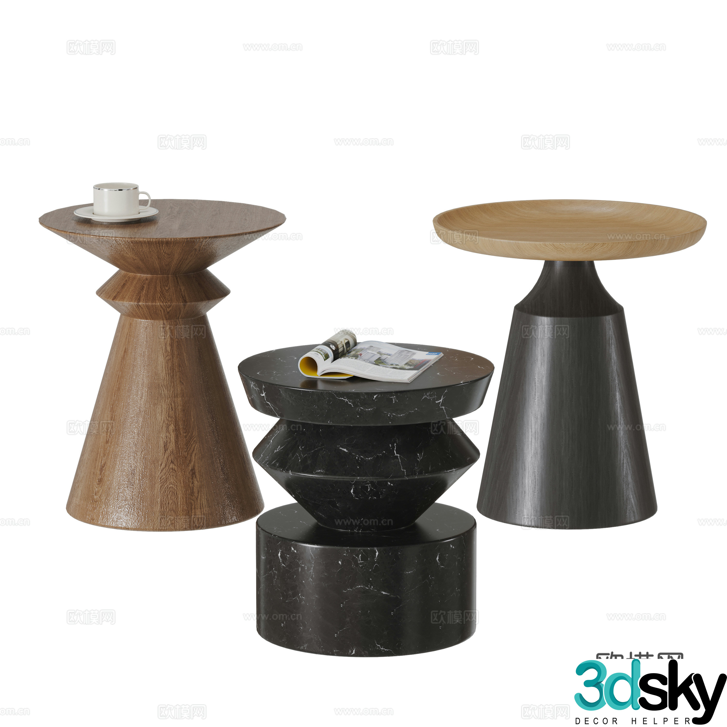 Medium style edge combination round edge table small round table casual table marble edge table solid wood edge table 3D model