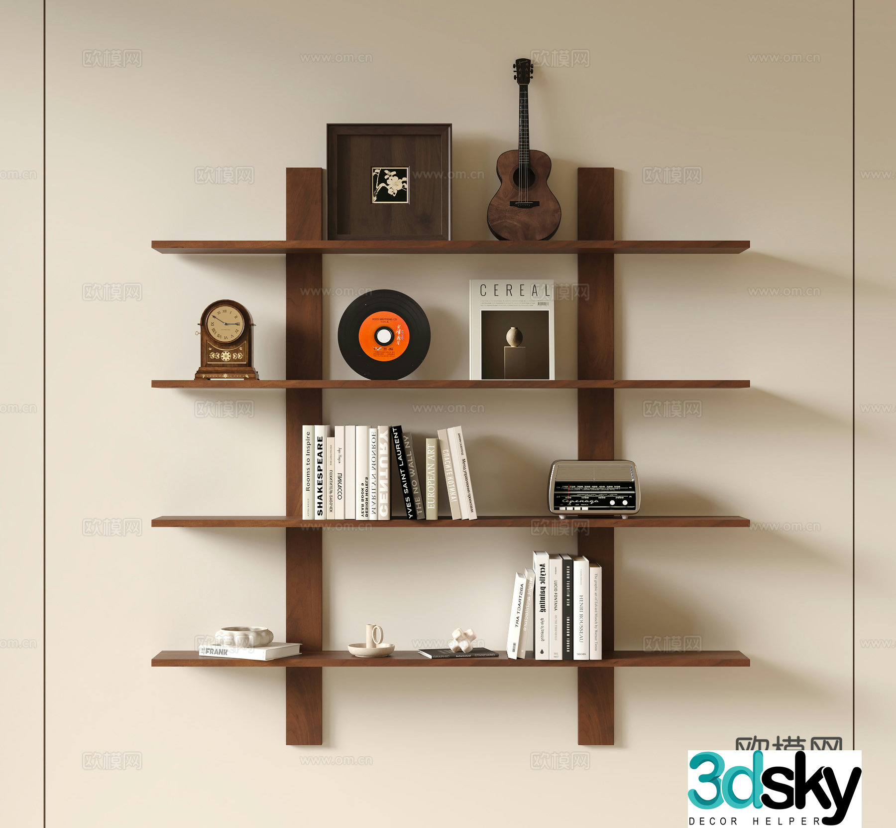 Modern medieval shelf bookshelf decorative shelf 3D model