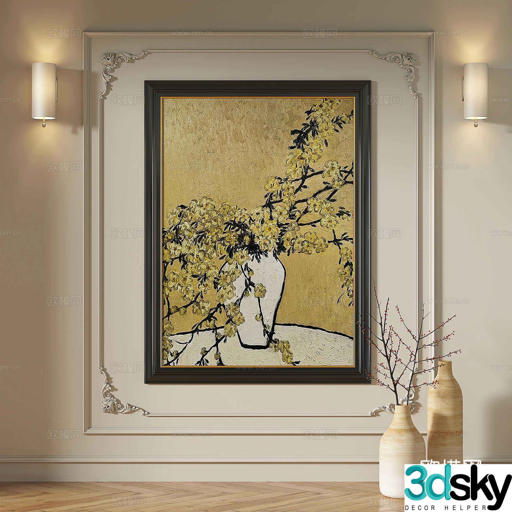 French retro medieval modern European classical decorative painting 3d model