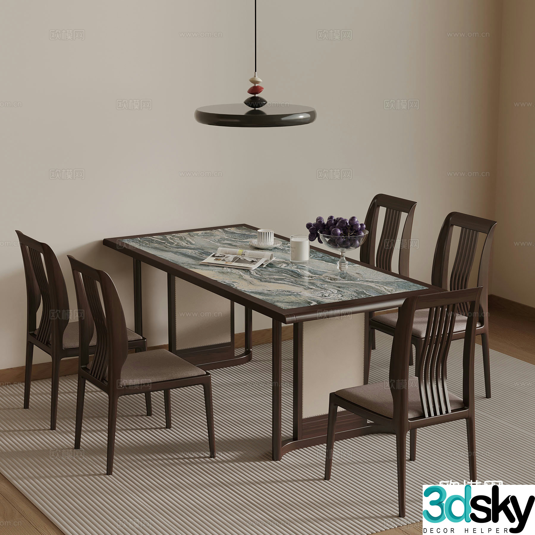 New Chinese dining table and chair chandeliers 3D model