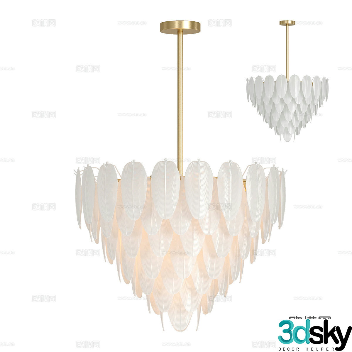 Modern light luxury feather decorative chandelier 3d model