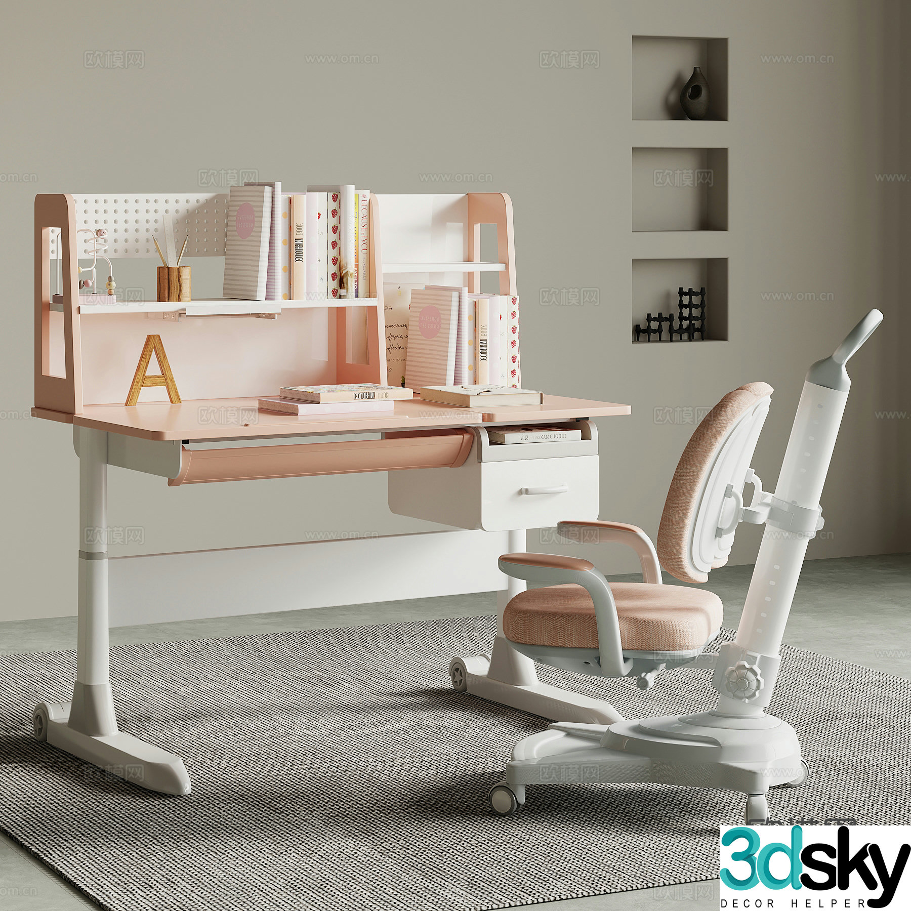 Modern study table children’s study table desk 3d model