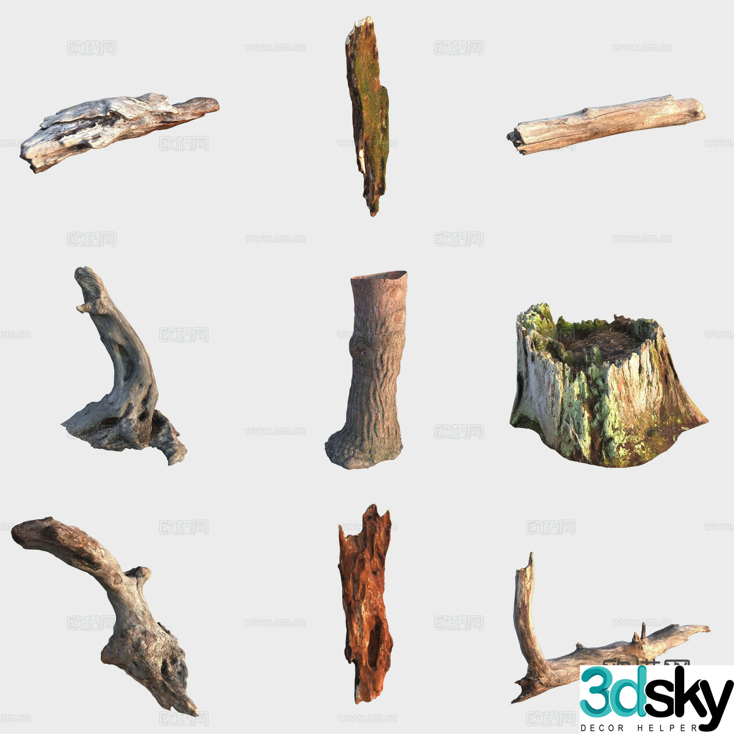 Trunk branch stump dead wood 3d model