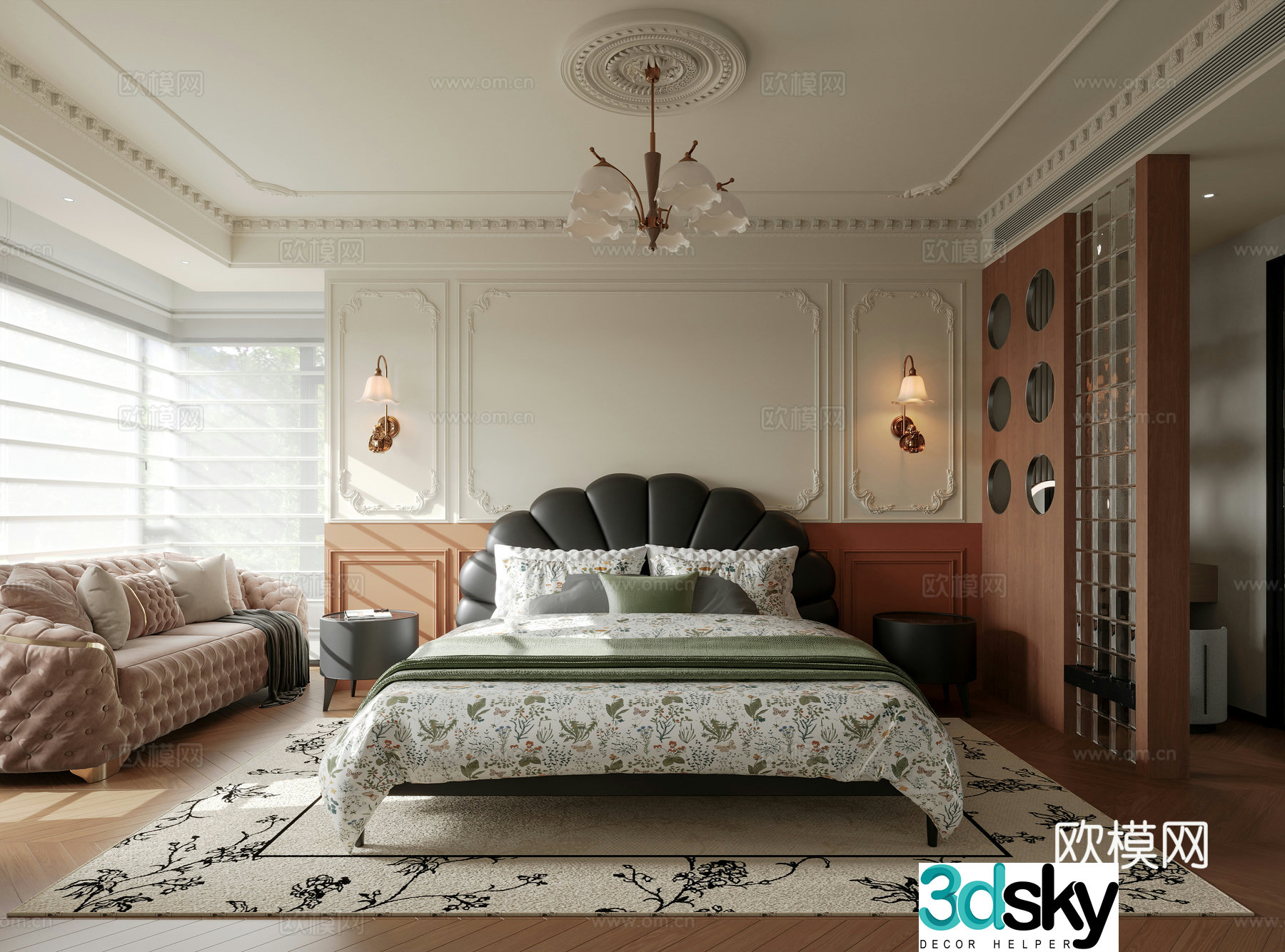 Medium style bedroom French bedroom Medium style bed Medium style bedroom lamp Medium style bedroom partition 3D model