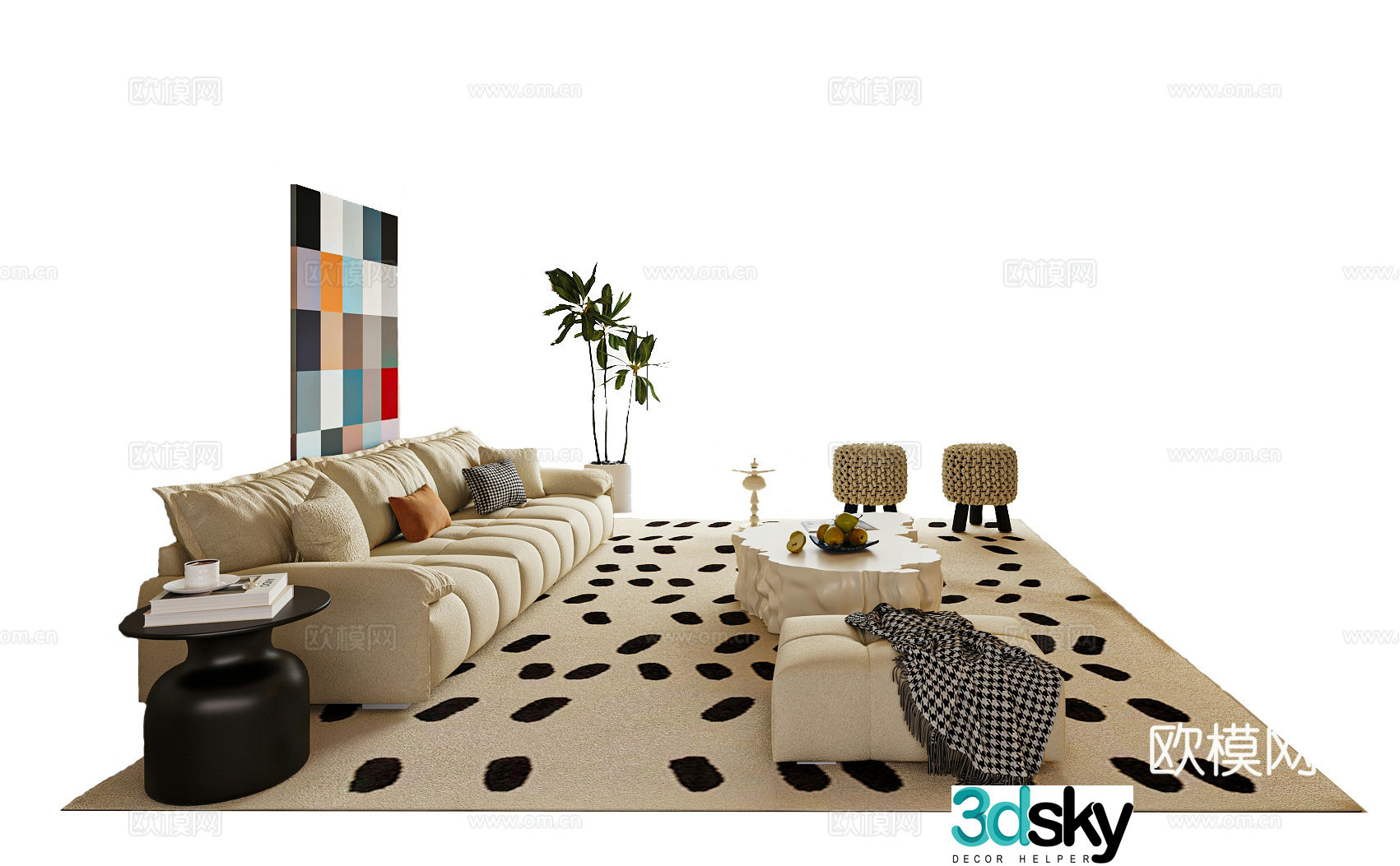 Modern cream style sofa coffee table combination living room sofa casual sofa 3d model