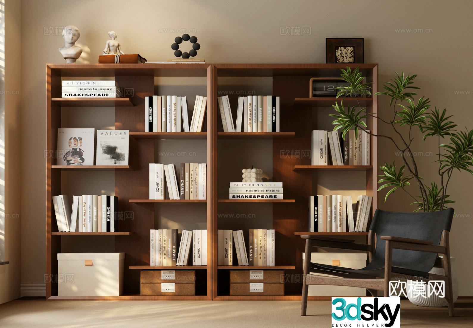 Modern bookcase Modern medieval bookcase Modern retro bookcase 3d model