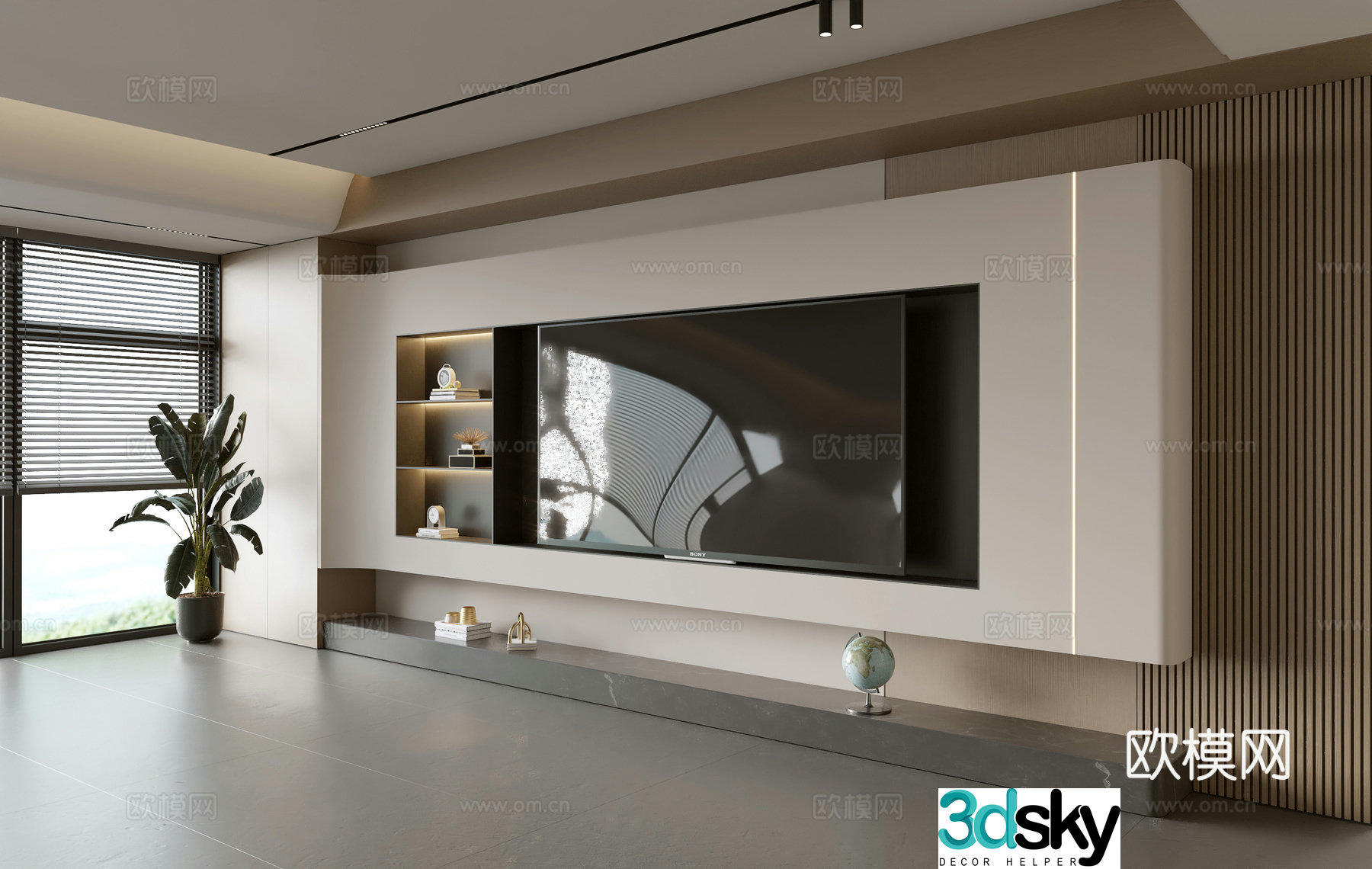 Wasabi Middle Style TV Background TV Cabinet Song style TV Background Wall Wasabi Life Room Ornament 3D Model