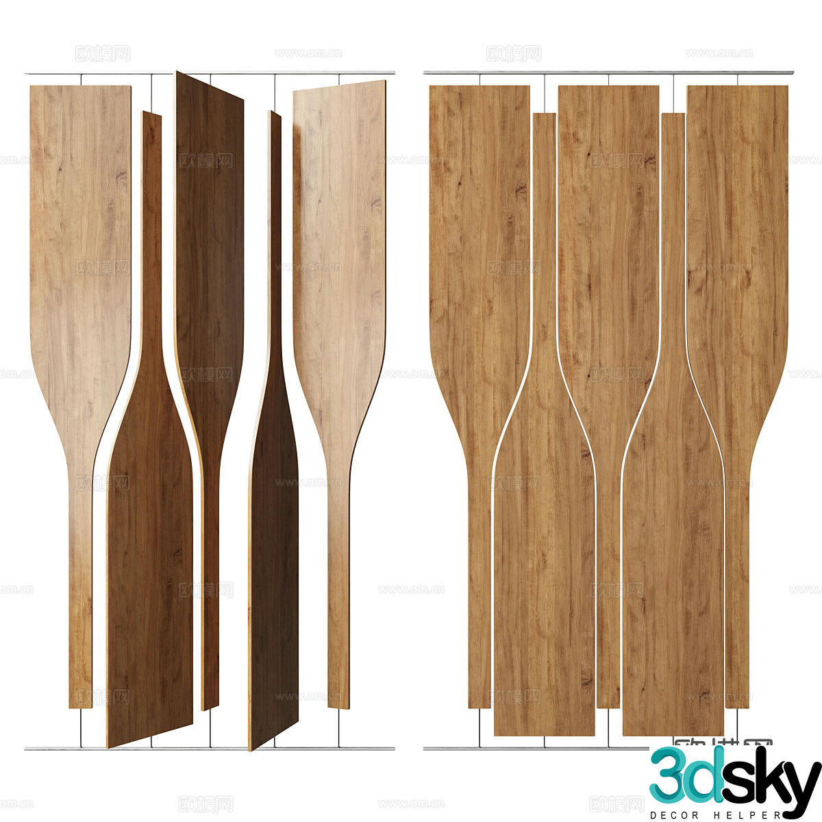 New Chinese-style slide rail wood partition 3D model