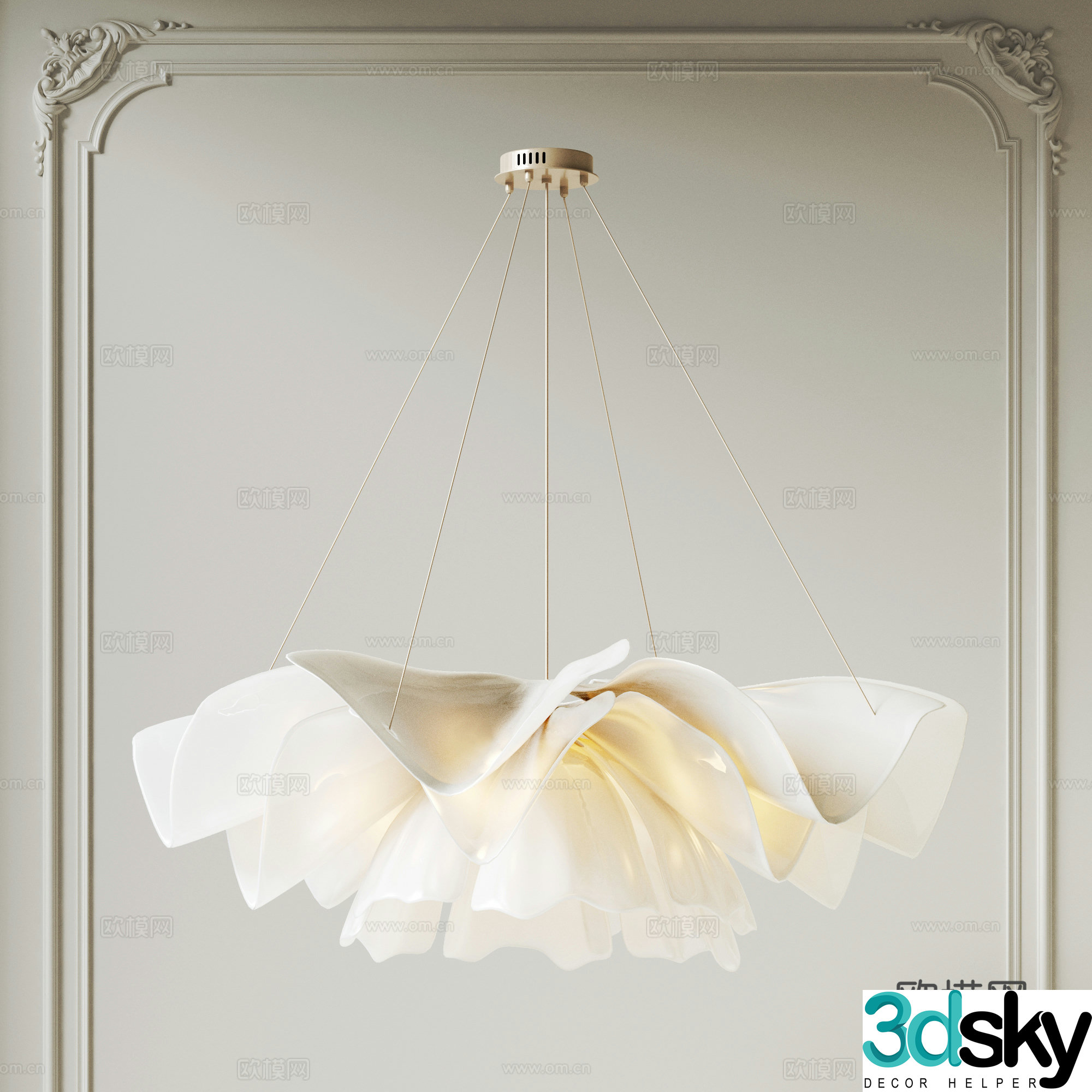 Modern French Cream Style Petal Chandelier 3D Model