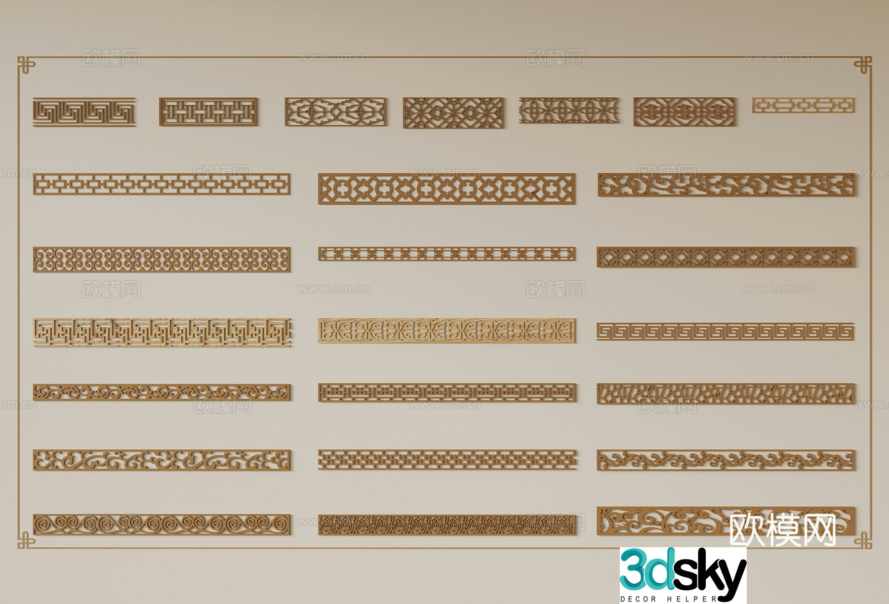 Modern window floral lines 3d model