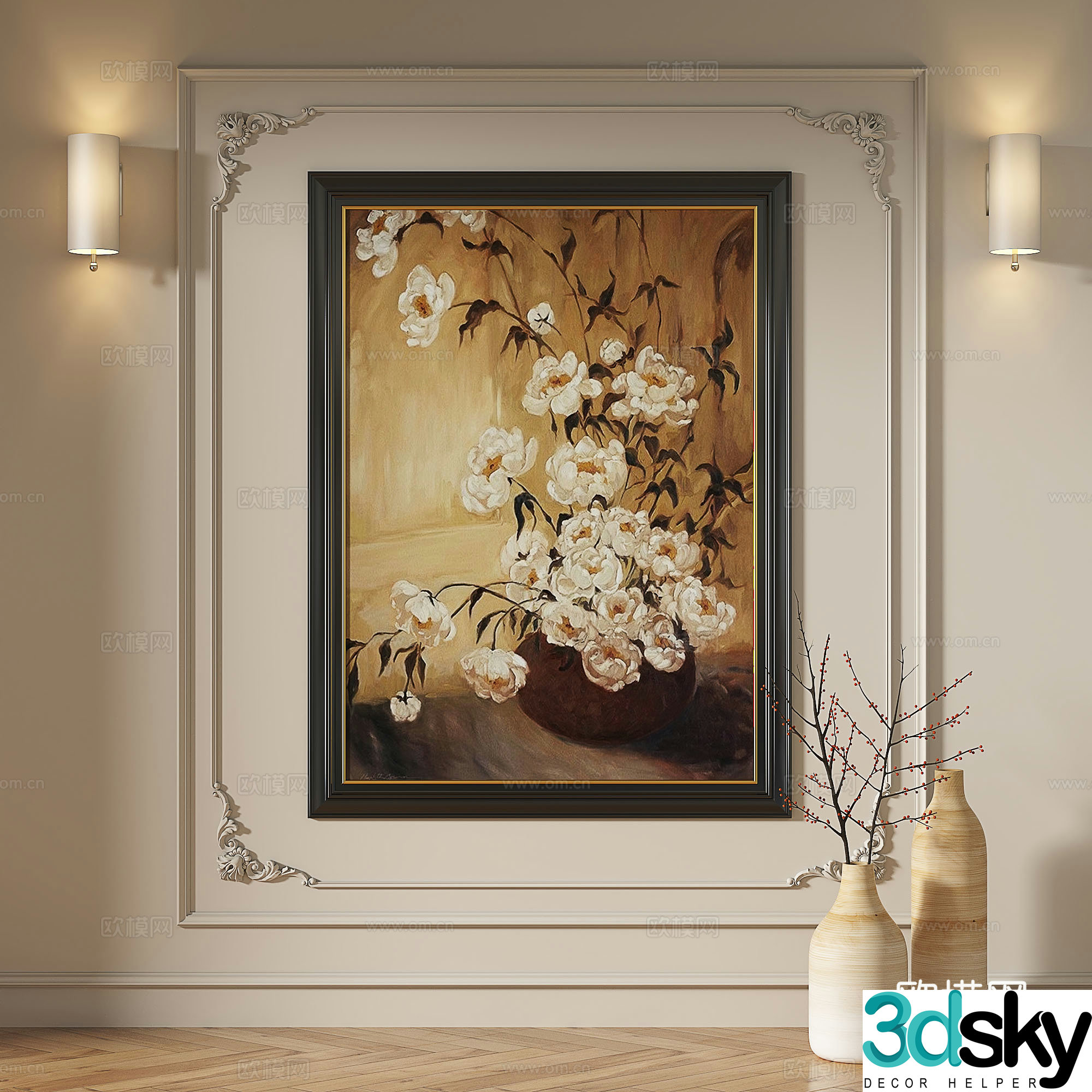 French retro medieval modern European classical decorative painting 3d model