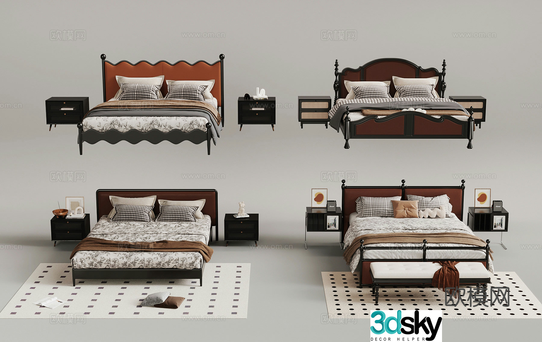 French double bed 3d model