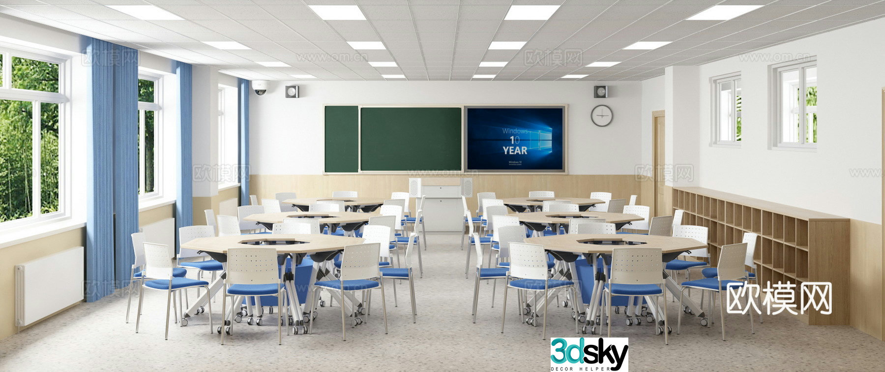 Modern classroom Multifunctional classroom Multilateral table and chair 3D model