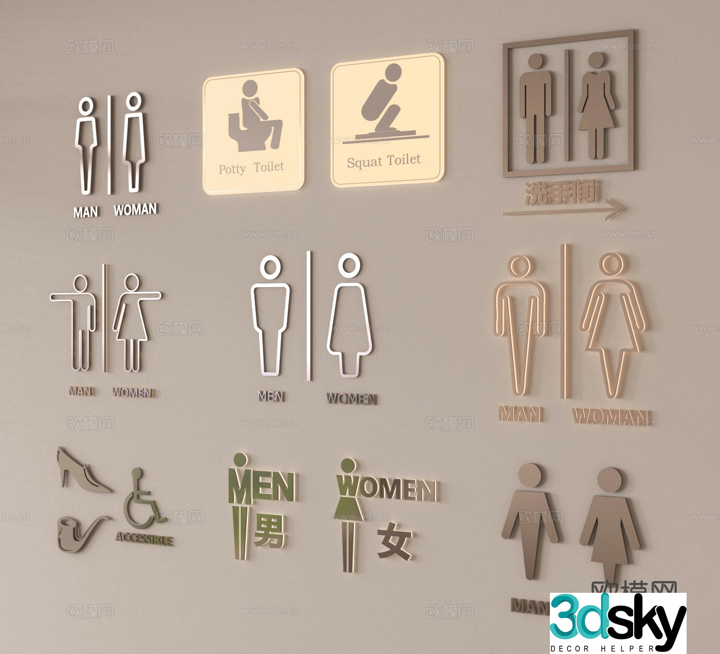 Toilet sign Bathroom sign Signage Toilet sign 3d model