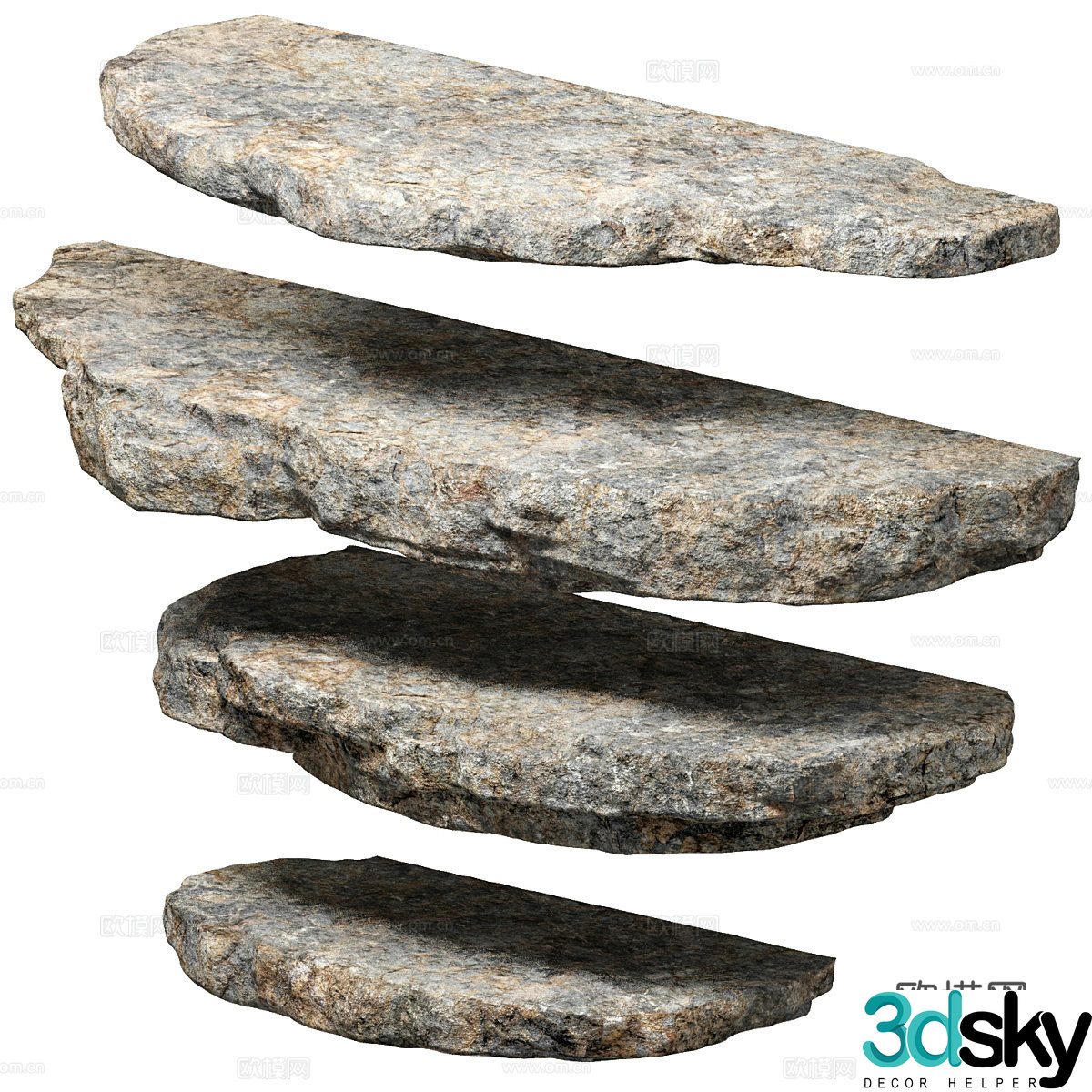 Stone Inlaid Stone Slate Rock Stone Shelf 3D Model