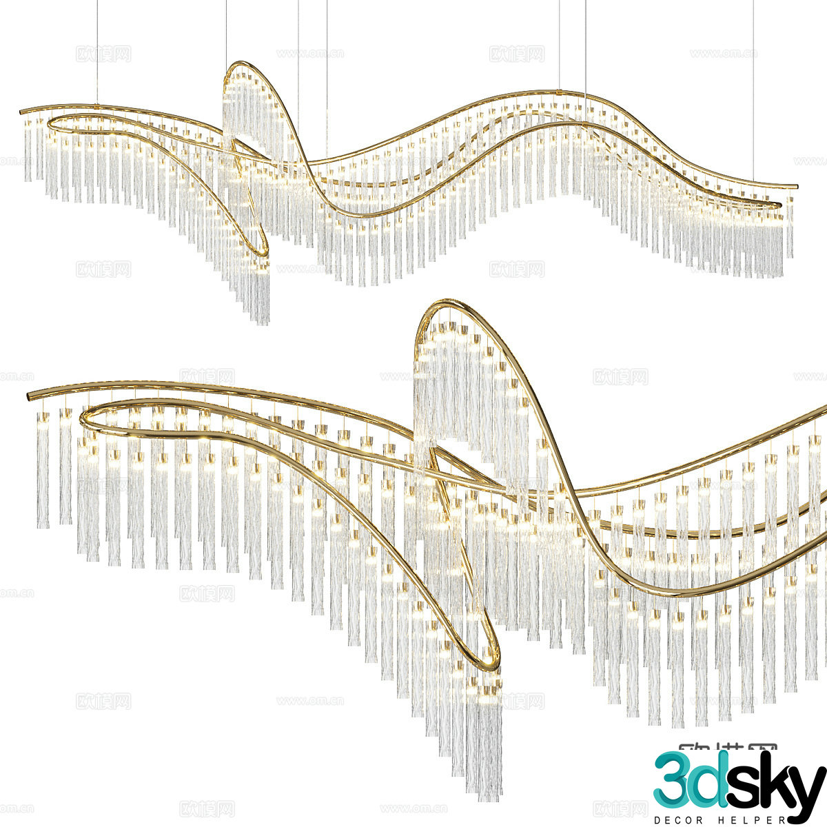 New Chinese Light Luxury Eden Custom Linear Chandelier 3D Model