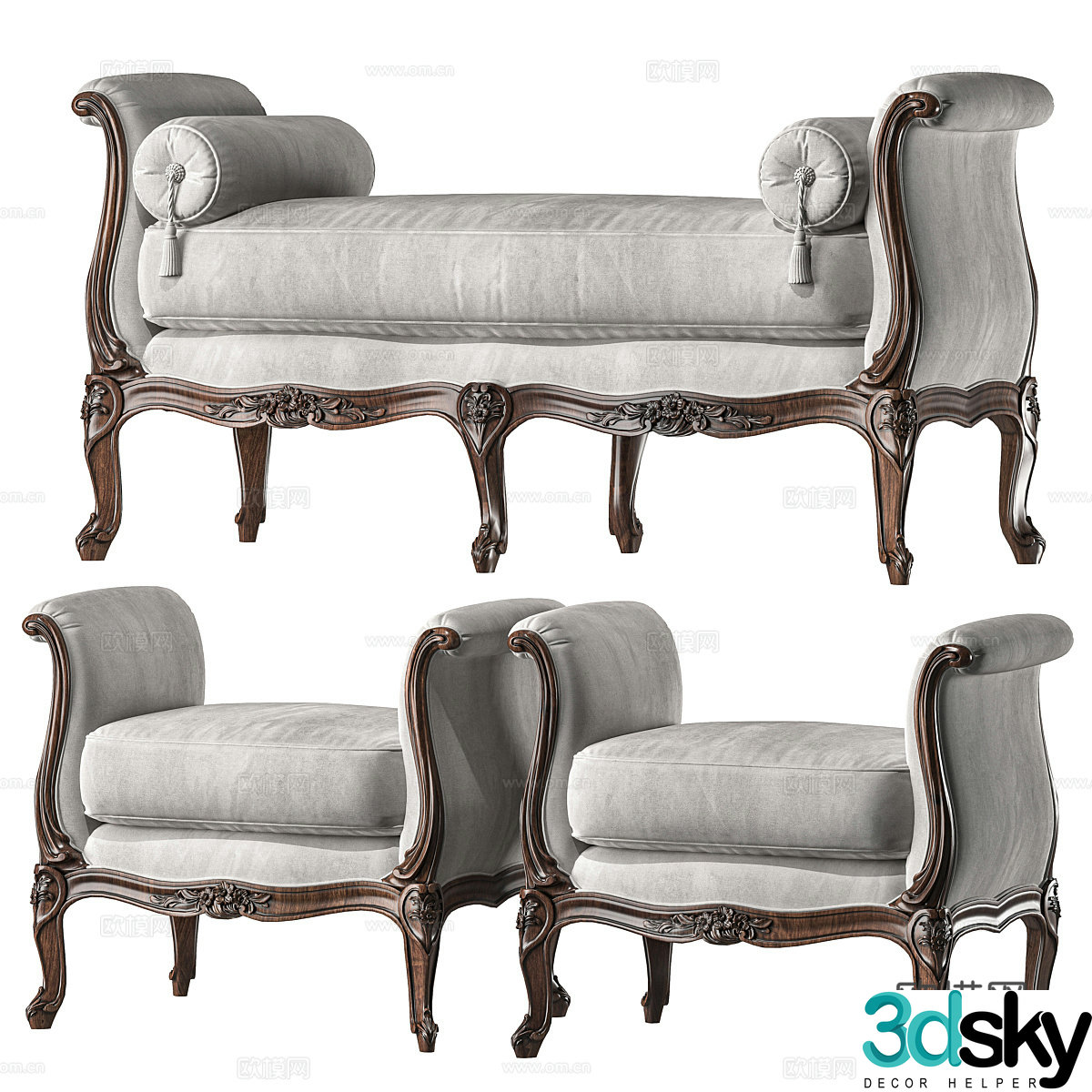 French Christie Serpertine Bench 3D Model