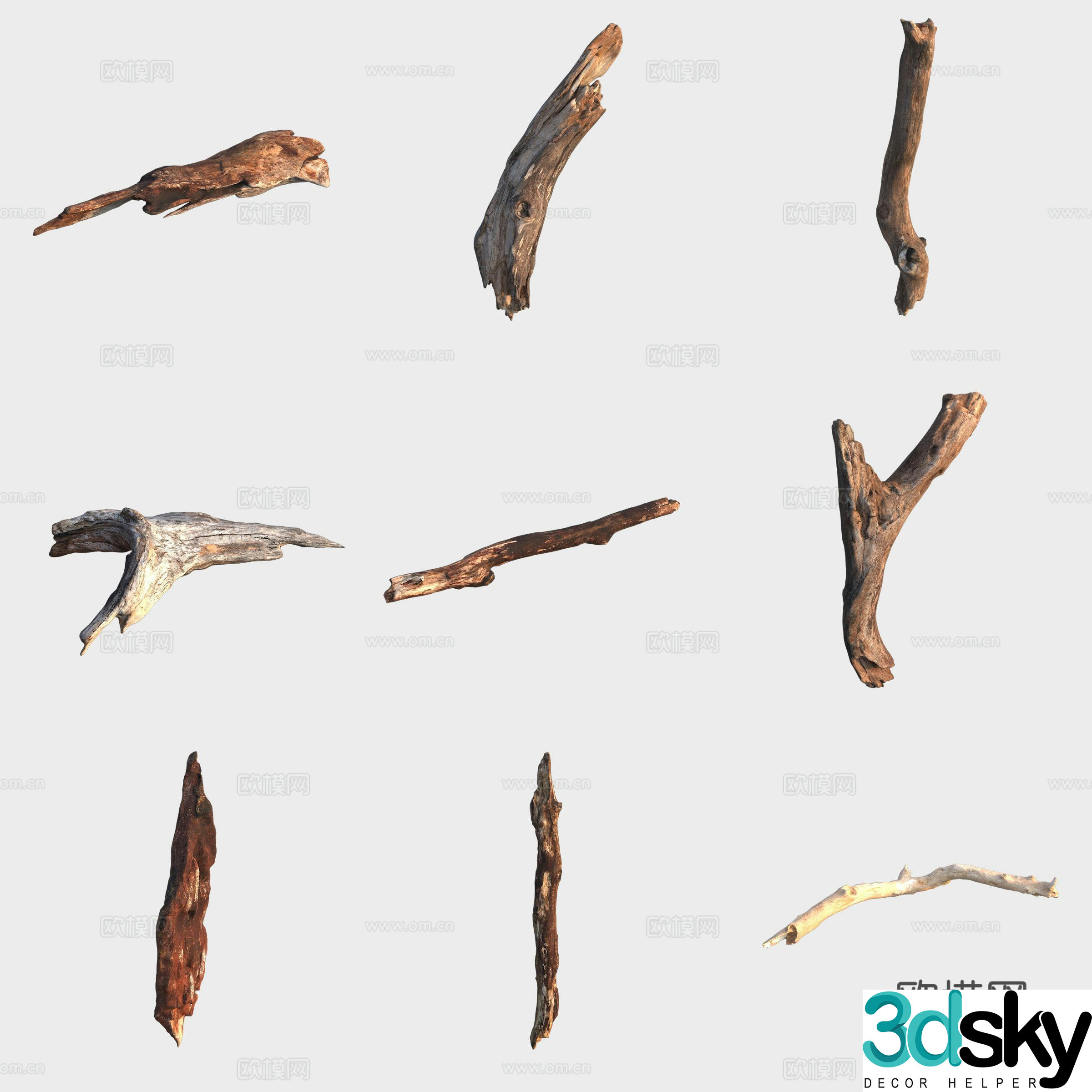 Trunk branch stump dead wood 3d model