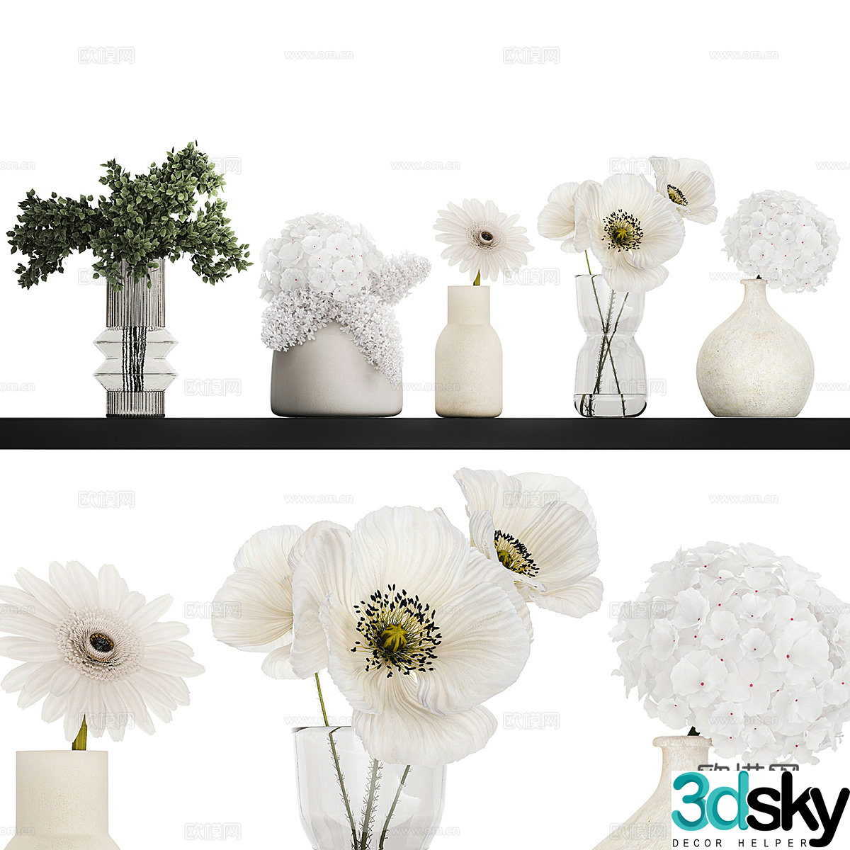 Modern cream style vase floral 3d model