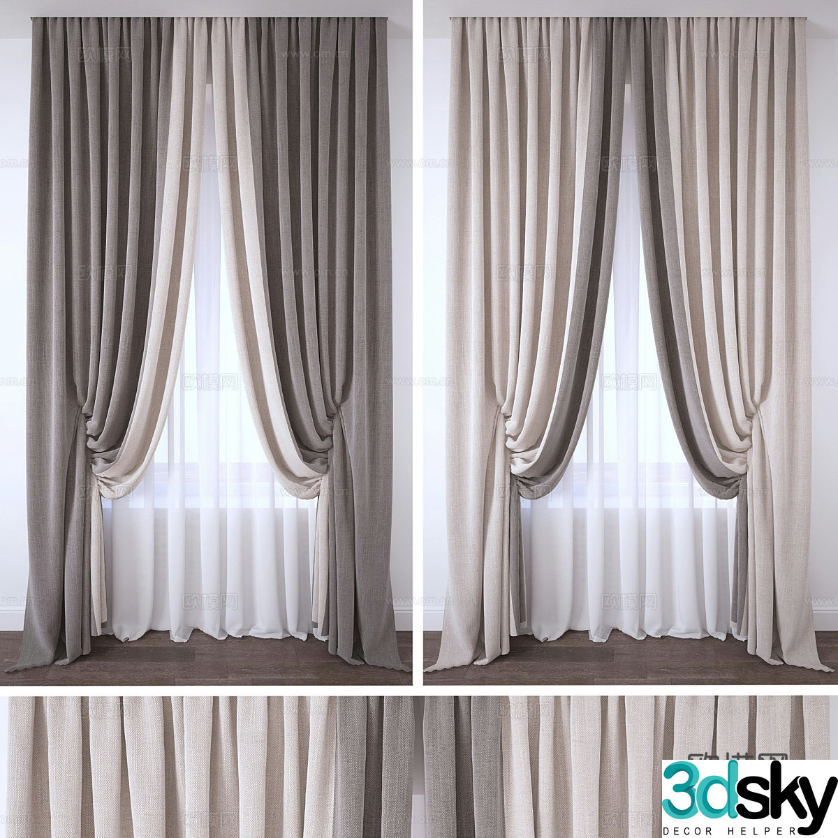New Chinese style fabric curtain 3D model