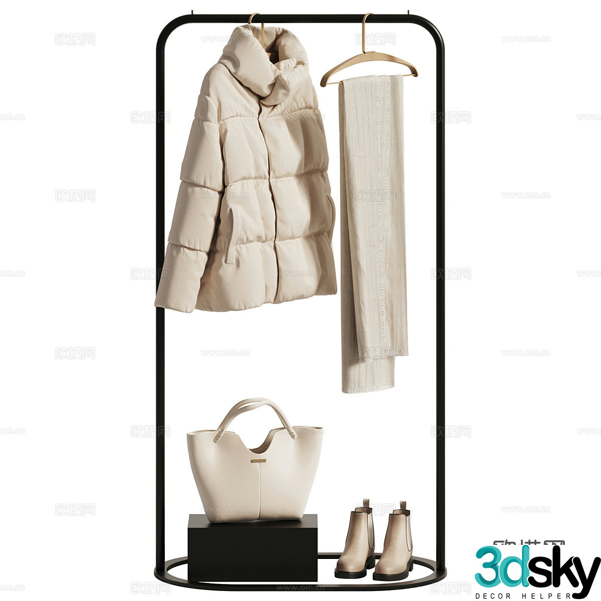 Modern cream style clothing shoes and hats clothes hanger 3d model