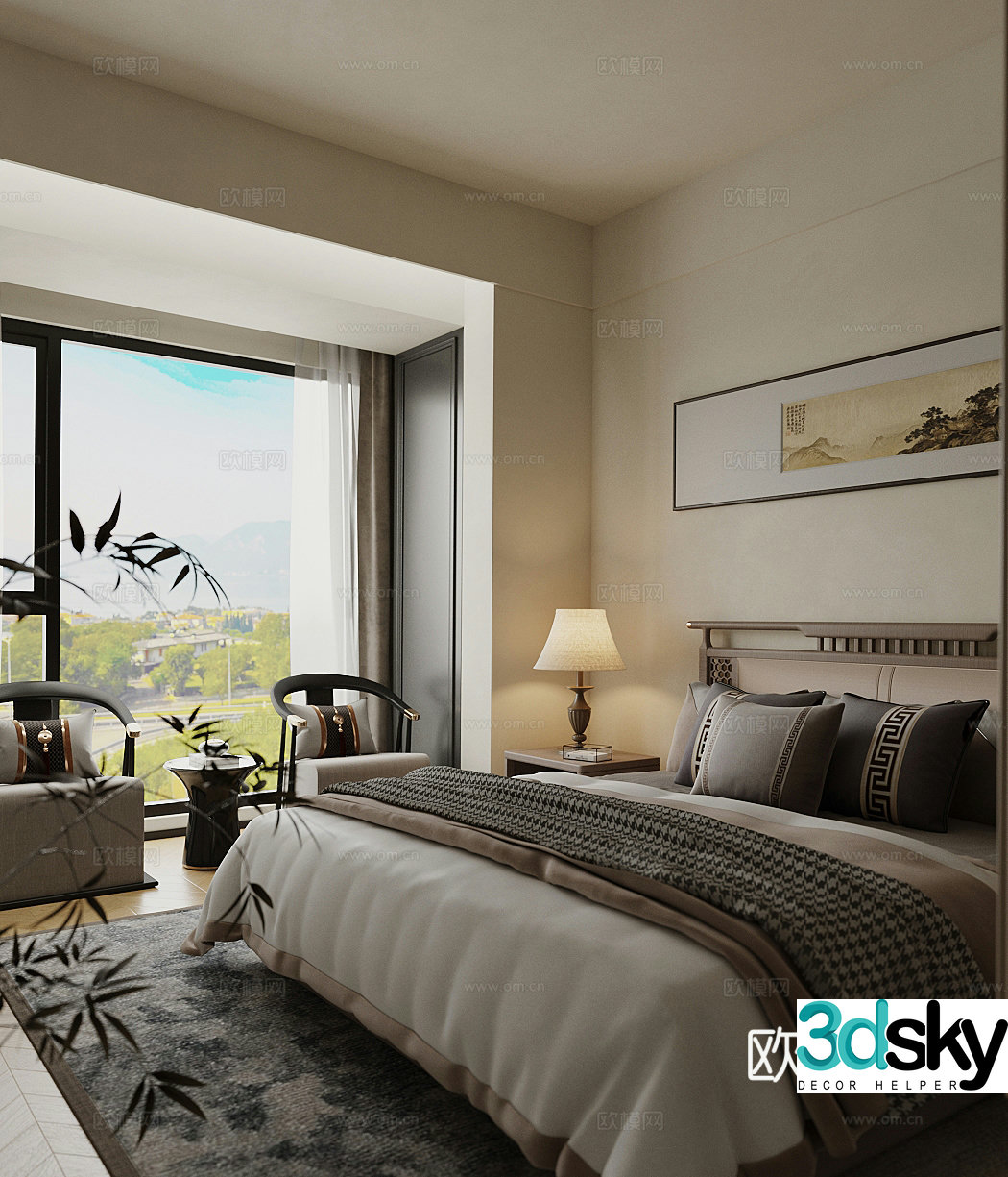 New Chinese style home bedroom master bedroom 3D model