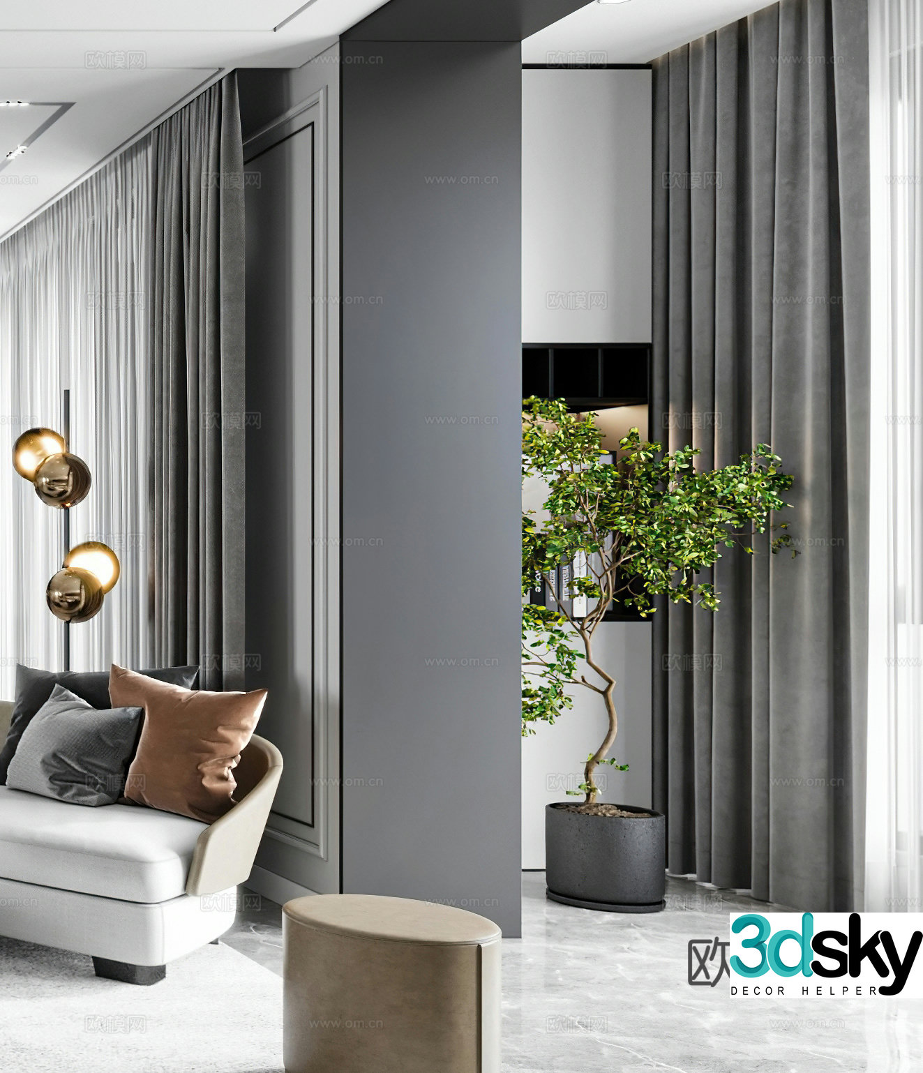 Modern potted plants bonsai light luxury floor lamp Italian bonsai simple black white and gray 3D model
