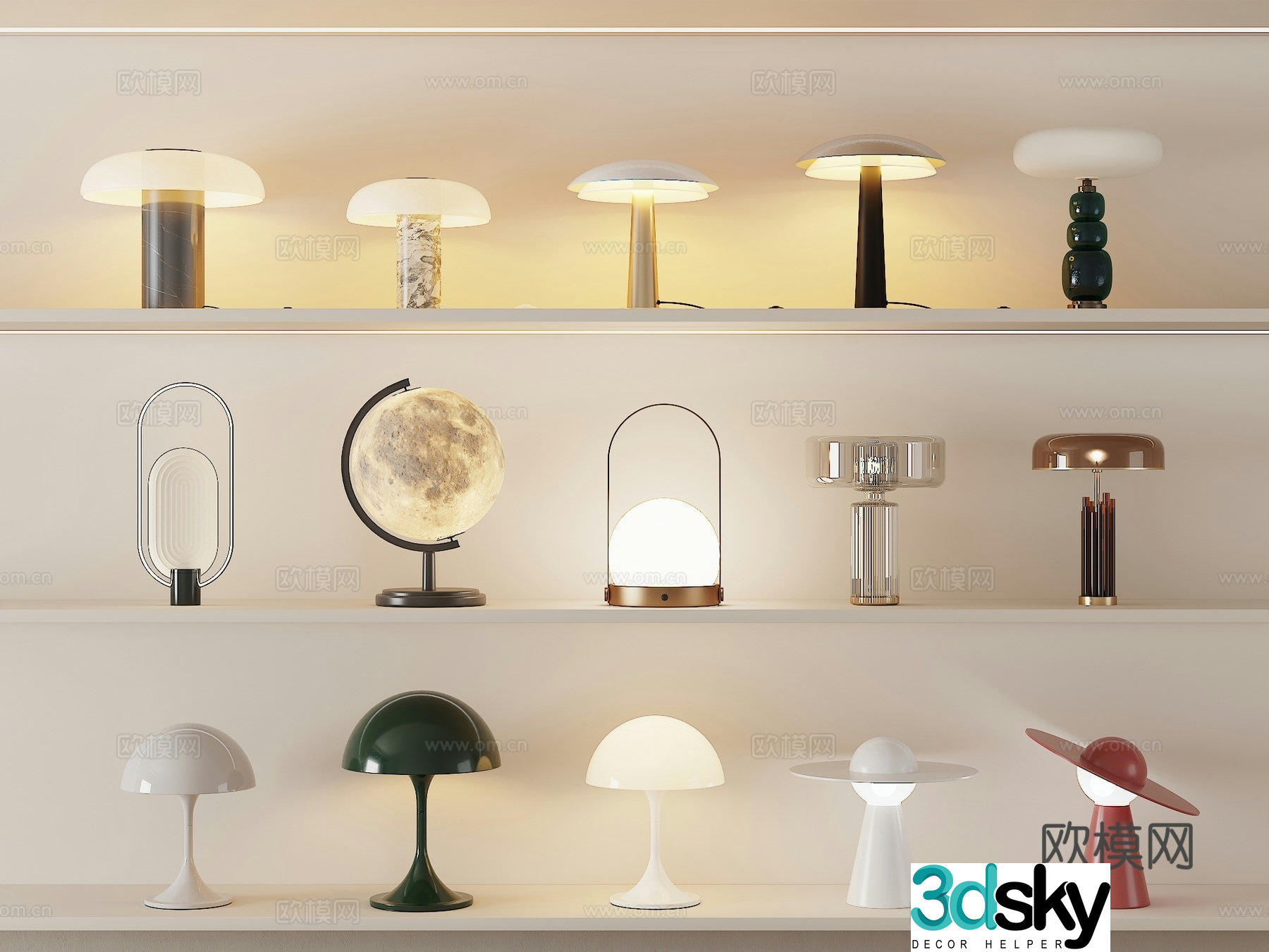 Modern desk lamp combination glass desk lamp metal desk lamp creative desk lamp umbrella table lamp 3D model