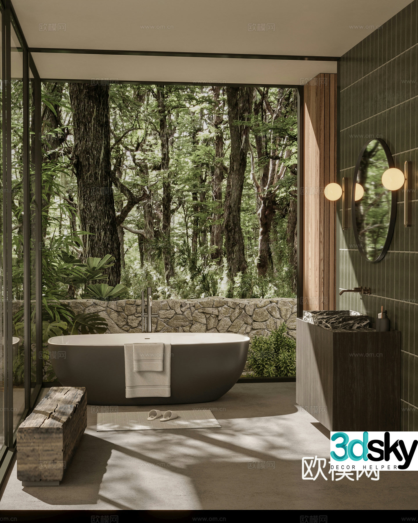 3D model of forest art ancient bathroom bathroom