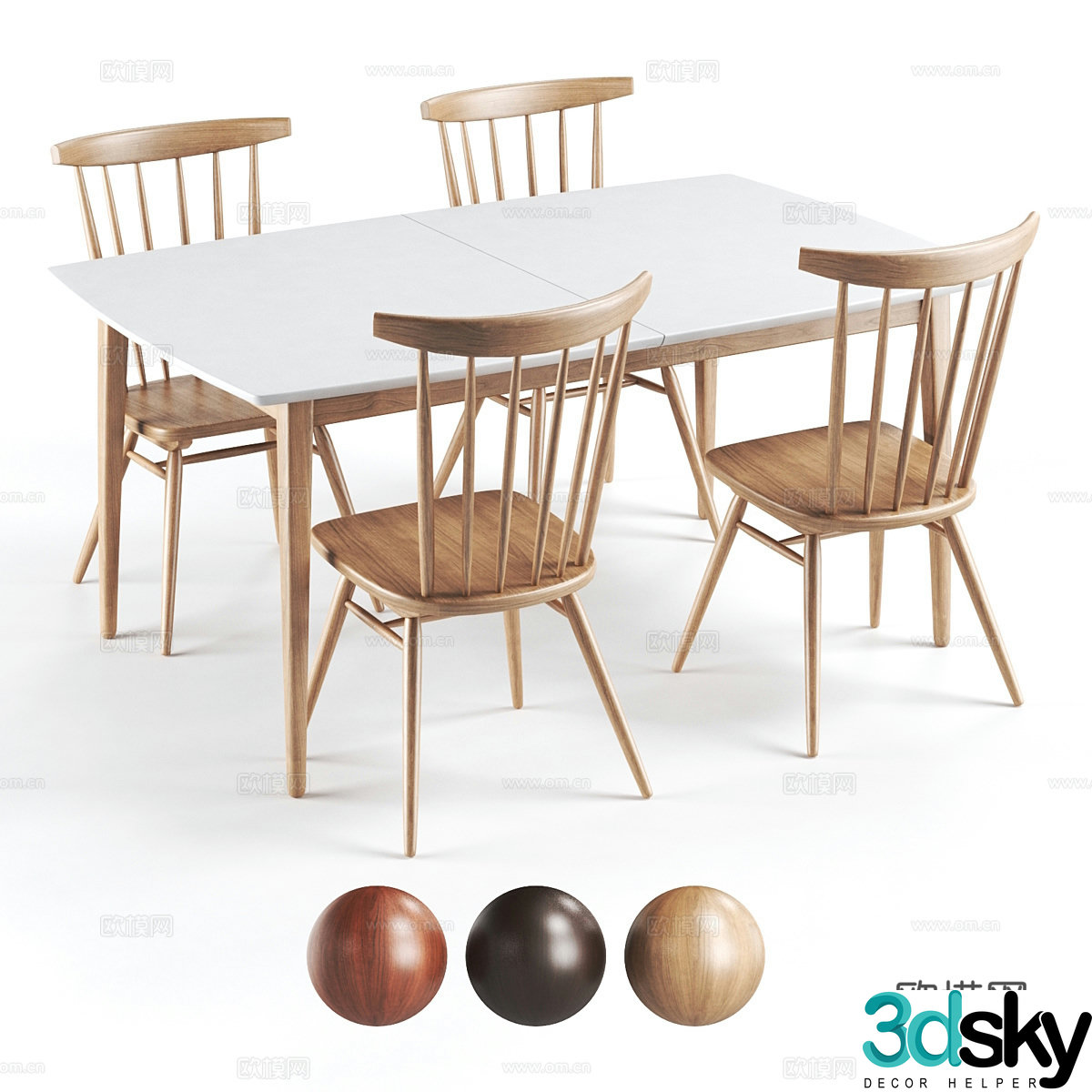 Modern Nordic Samurai Dining Table and Chair 3D Model