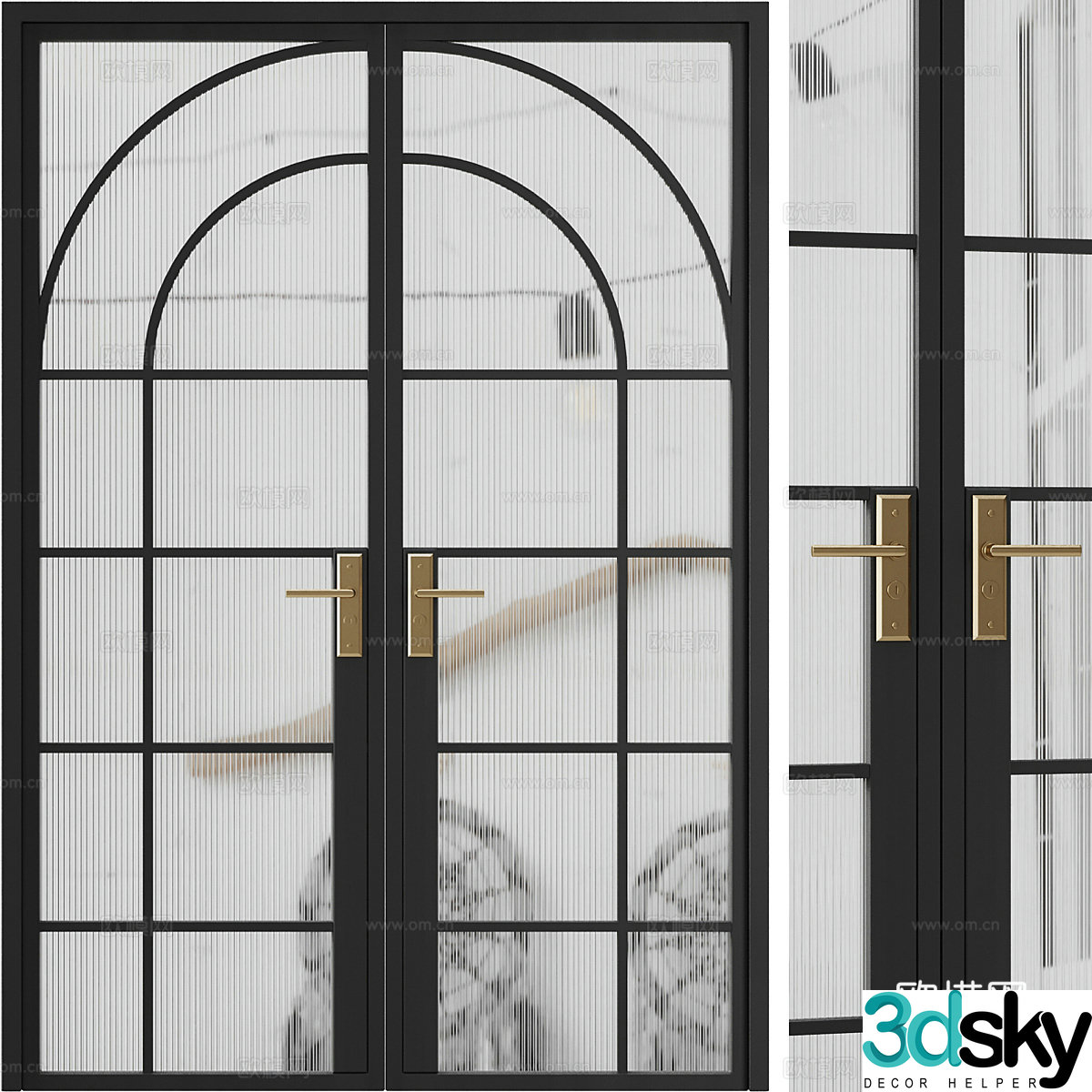 American light luxury arched glass double door 3D model