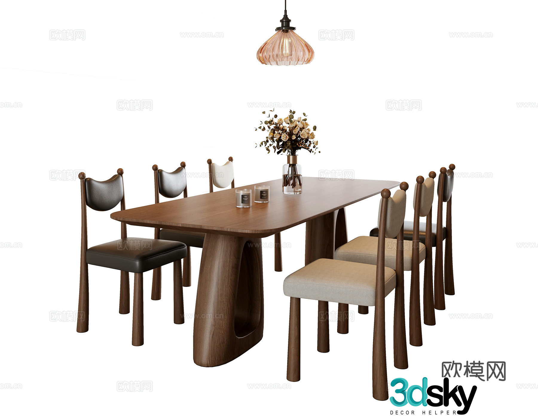 Medium style dining table and chair combination 3D model