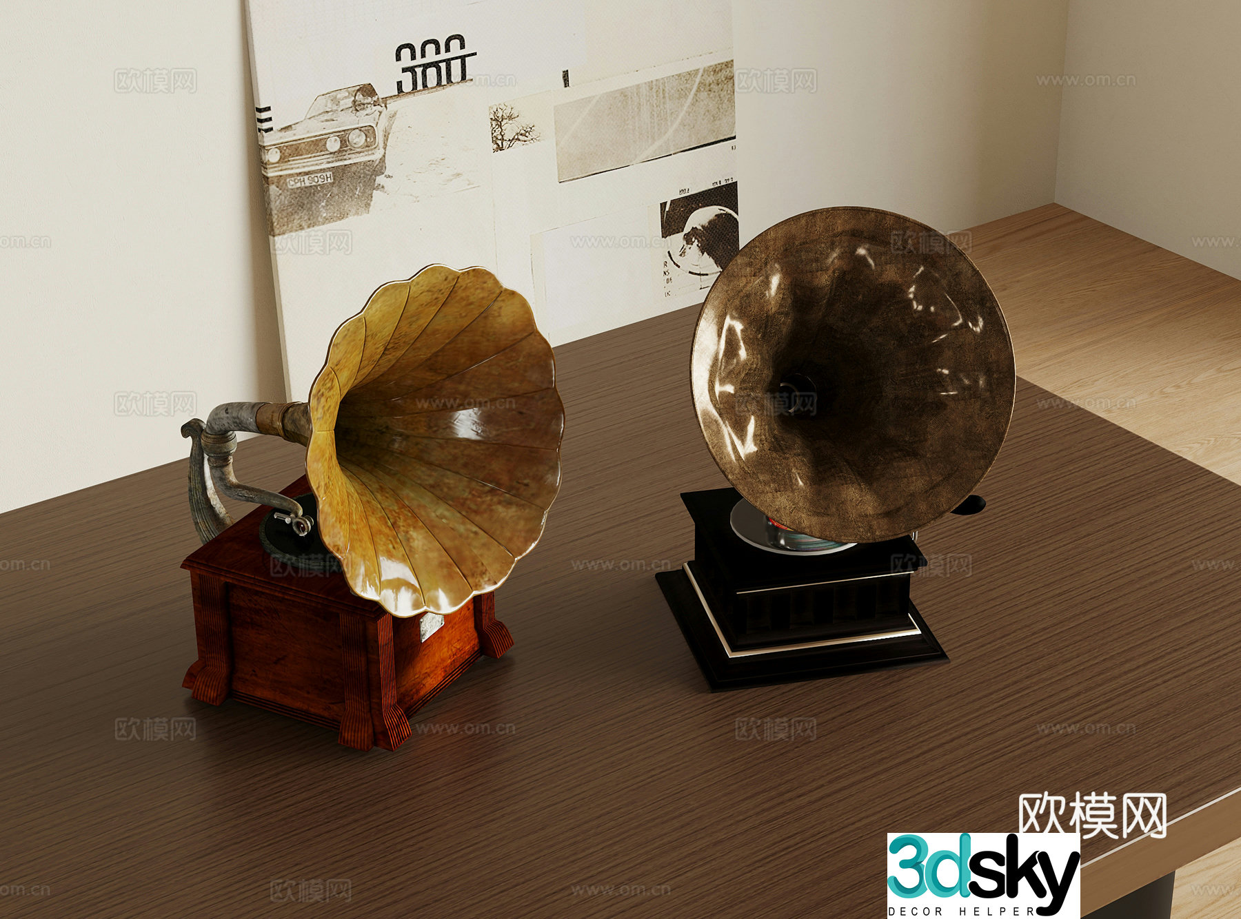 Modern medieval style phonograph musical instrument 3d model