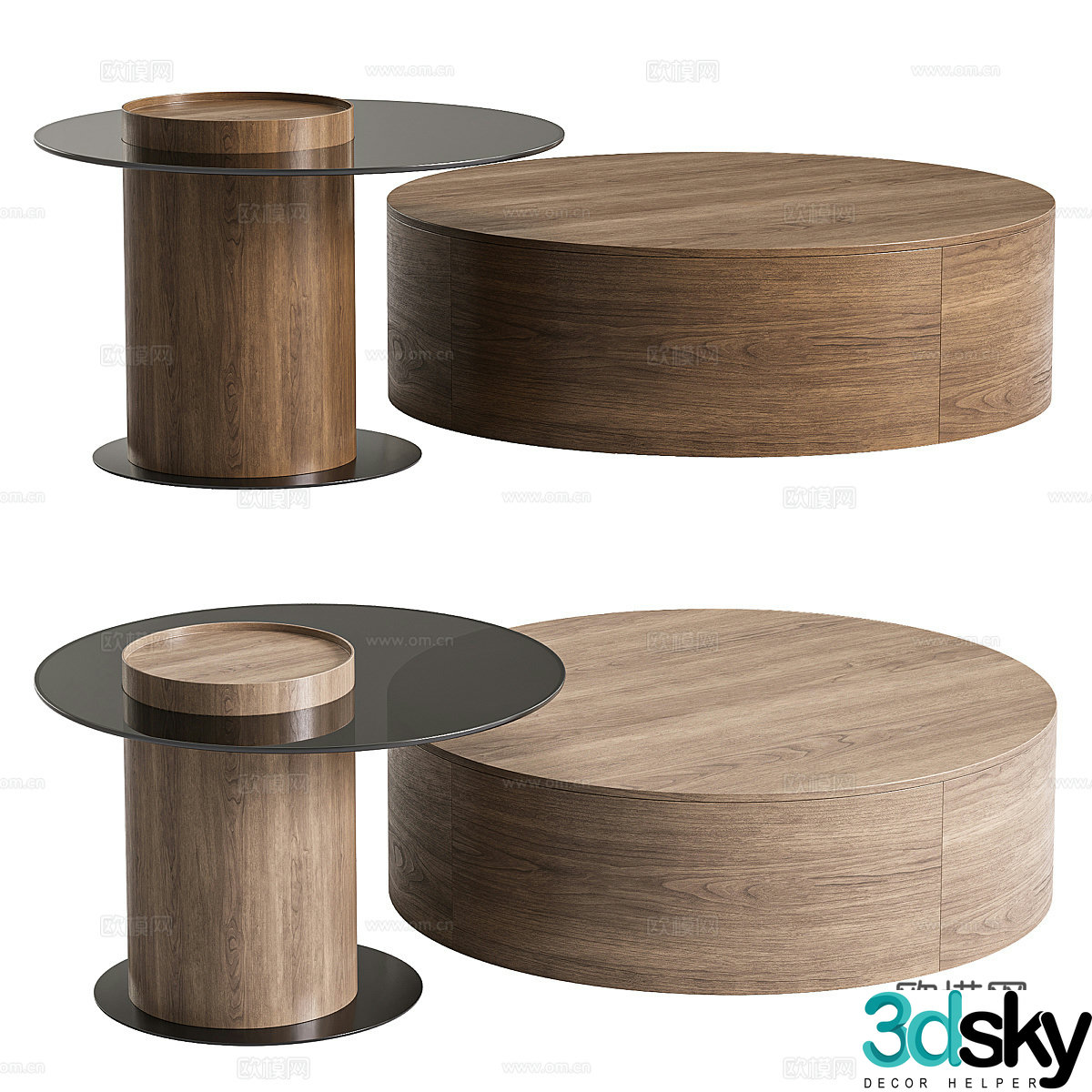 Modern Italian minimalist Anita round wooden coffee table 3D model