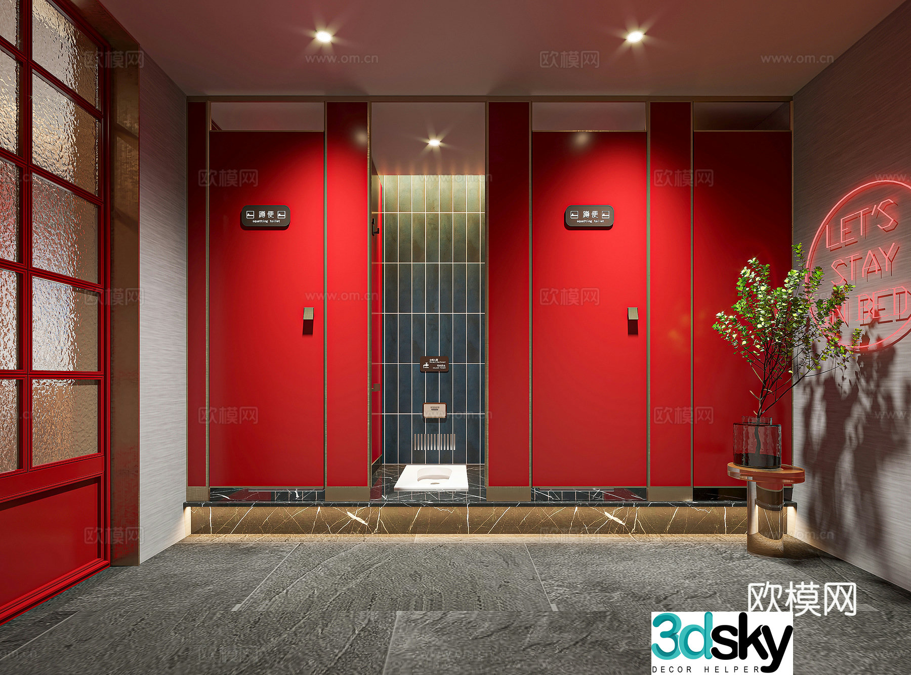Modern public bathroom Shopping mall bathroom Restaurant bathroom Squatting school bathroom 3D model