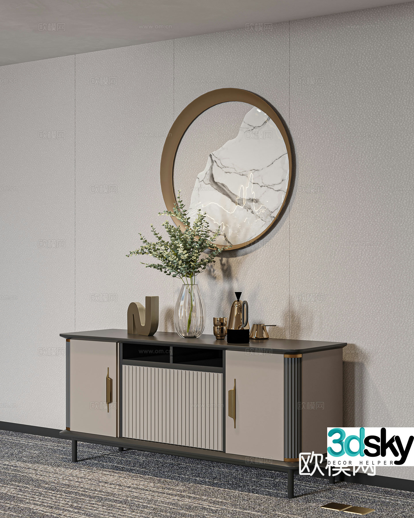 New Chinese style side cabinet entrance cabinet 3D model