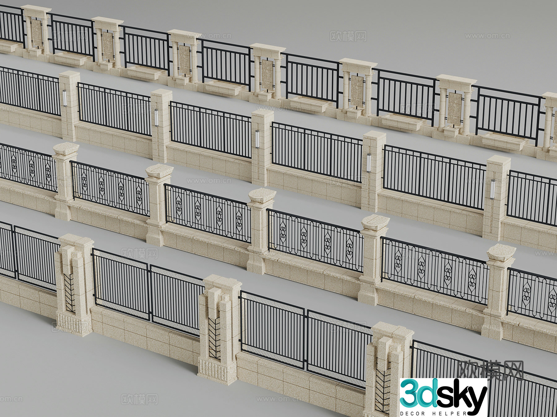 European style fence wall 3d model