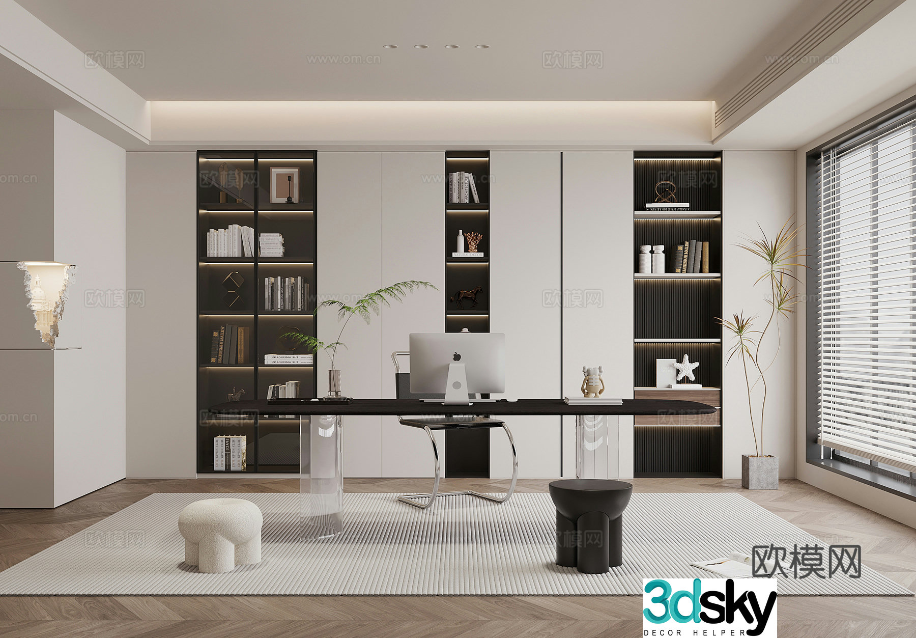 Modern study desk and chair 3d model