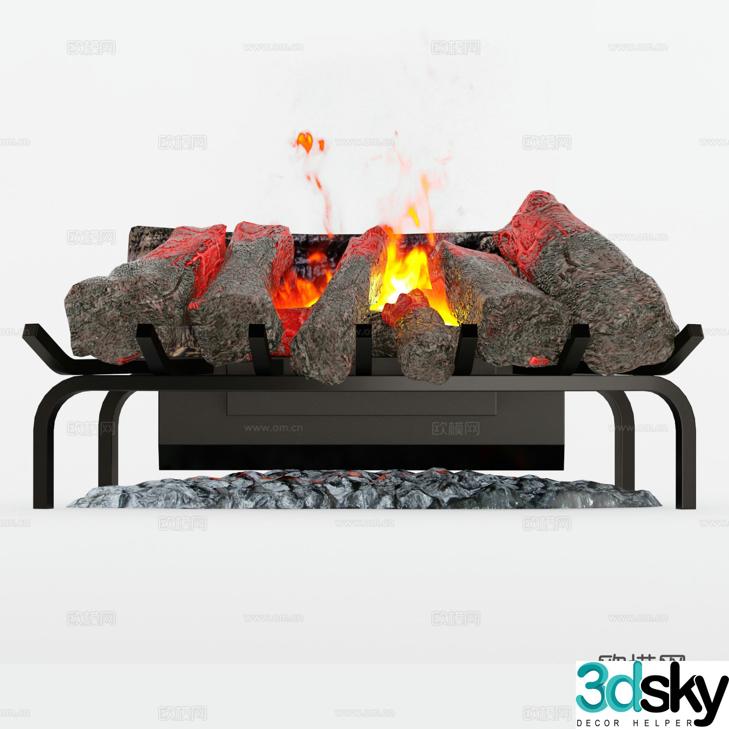 Fireplace burning flame 3d model