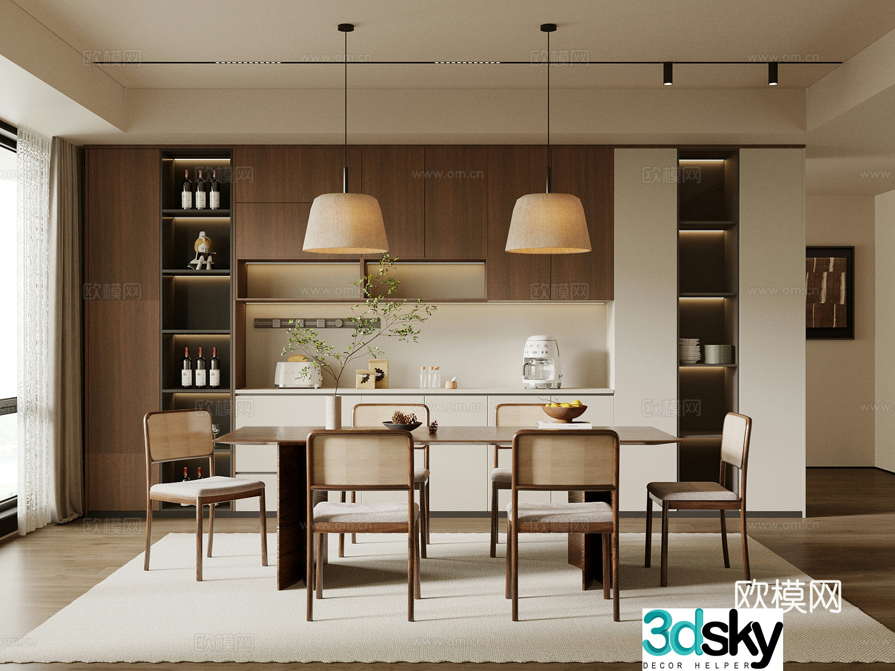New Chinese style home restaurant restaurant dining table and chair 3d model