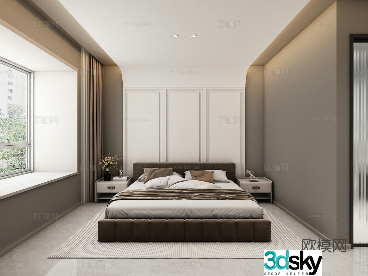 Advanced Gray Minimalist Bedroom 3D Model