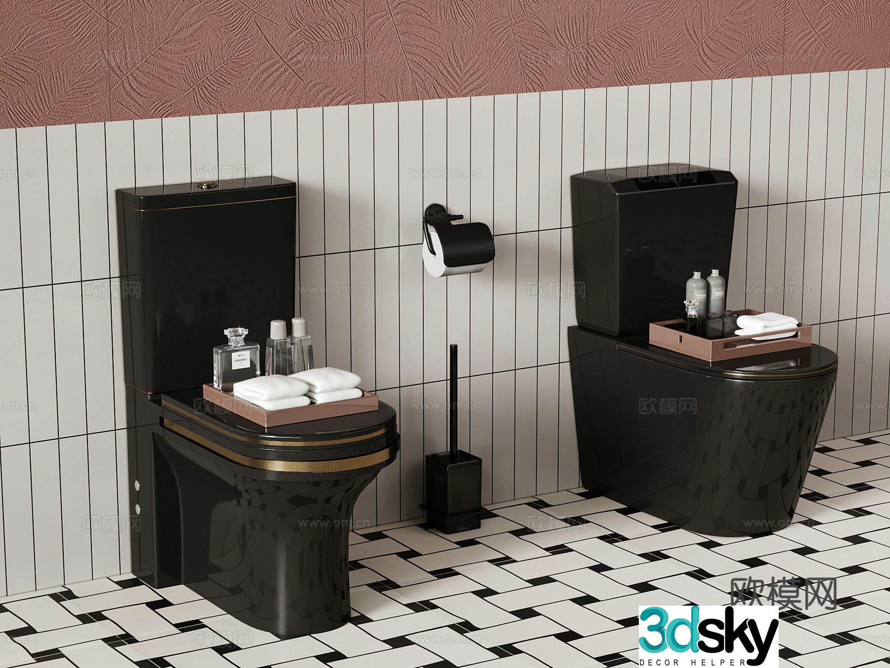 French toilet bathroom small pieces dark toilet 3d model